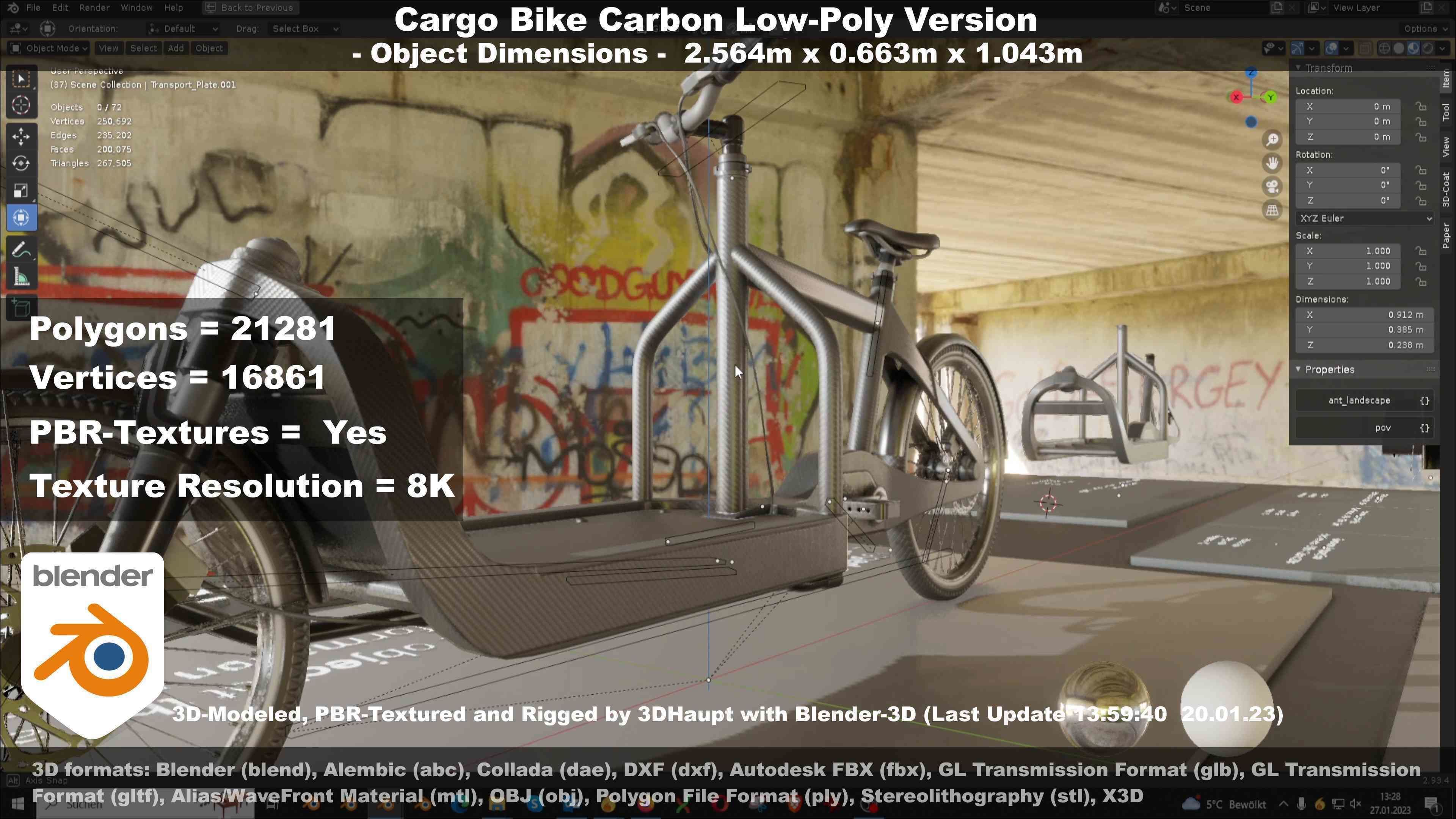 Cargo Bike Carbon Low-Poly and Rigged Version  Low-poly 3D model_81