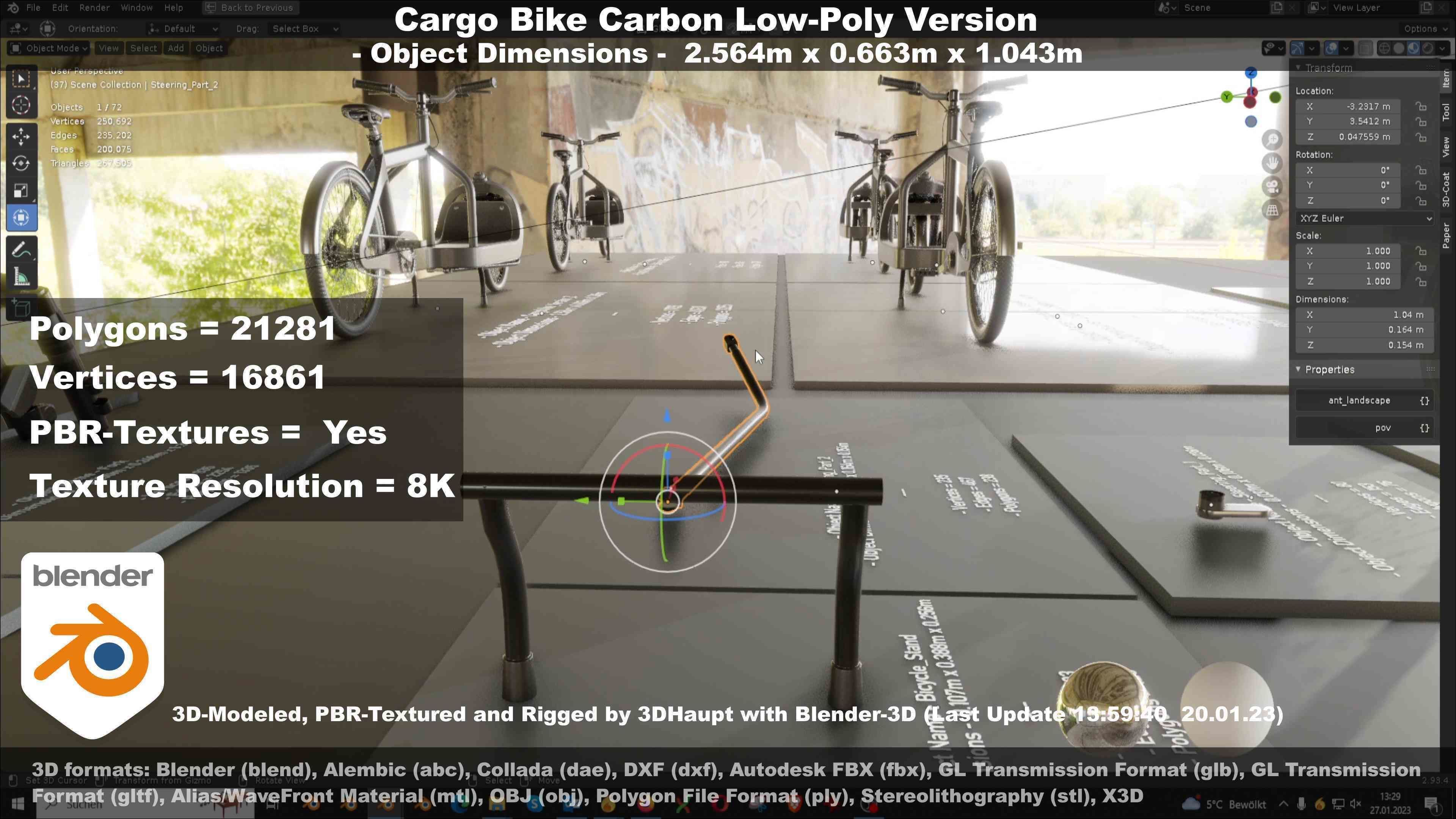 Cargo Bike Carbon Low-Poly and Rigged Version  Low-poly 3D model_96