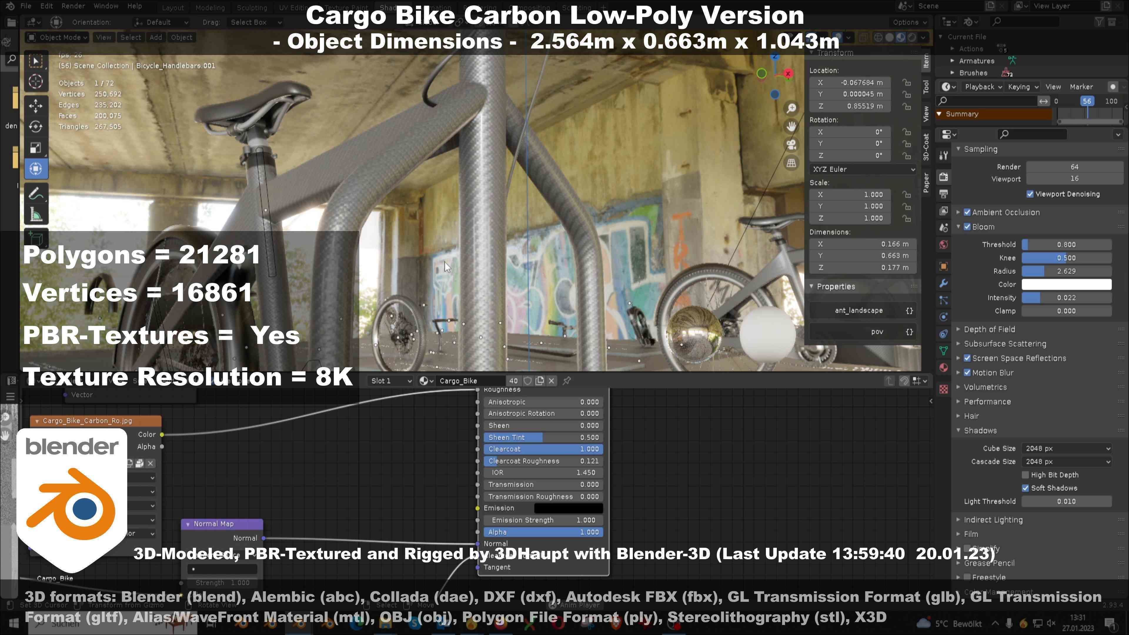 Cargo Bike Carbon Low-Poly and Rigged Version  Low-poly 3D model_144