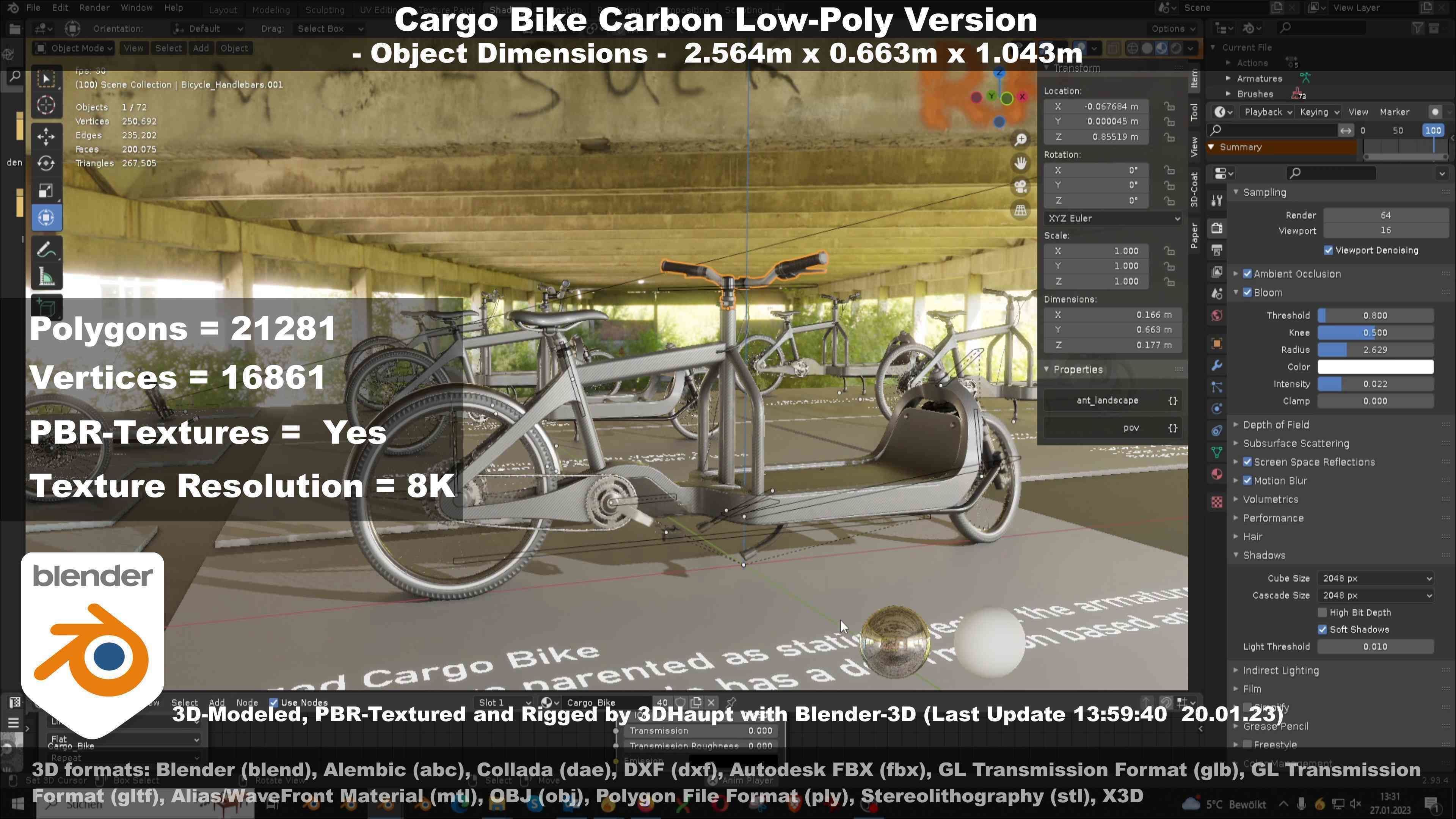 Cargo Bike Carbon Low-Poly and Rigged Version  Low-poly 3D model_77