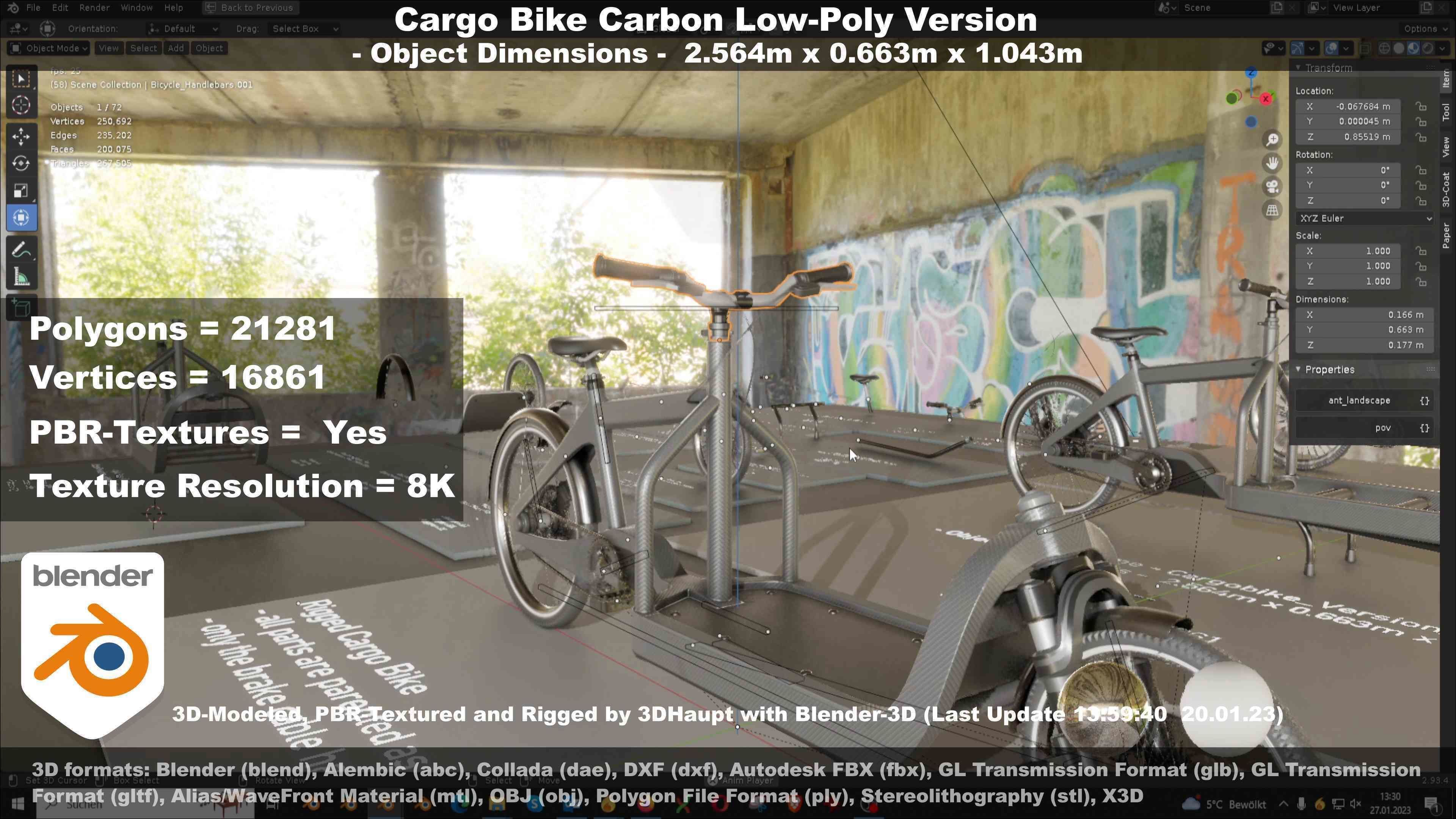 Cargo Bike Carbon Low-Poly and Rigged Version  Low-poly 3D model_62