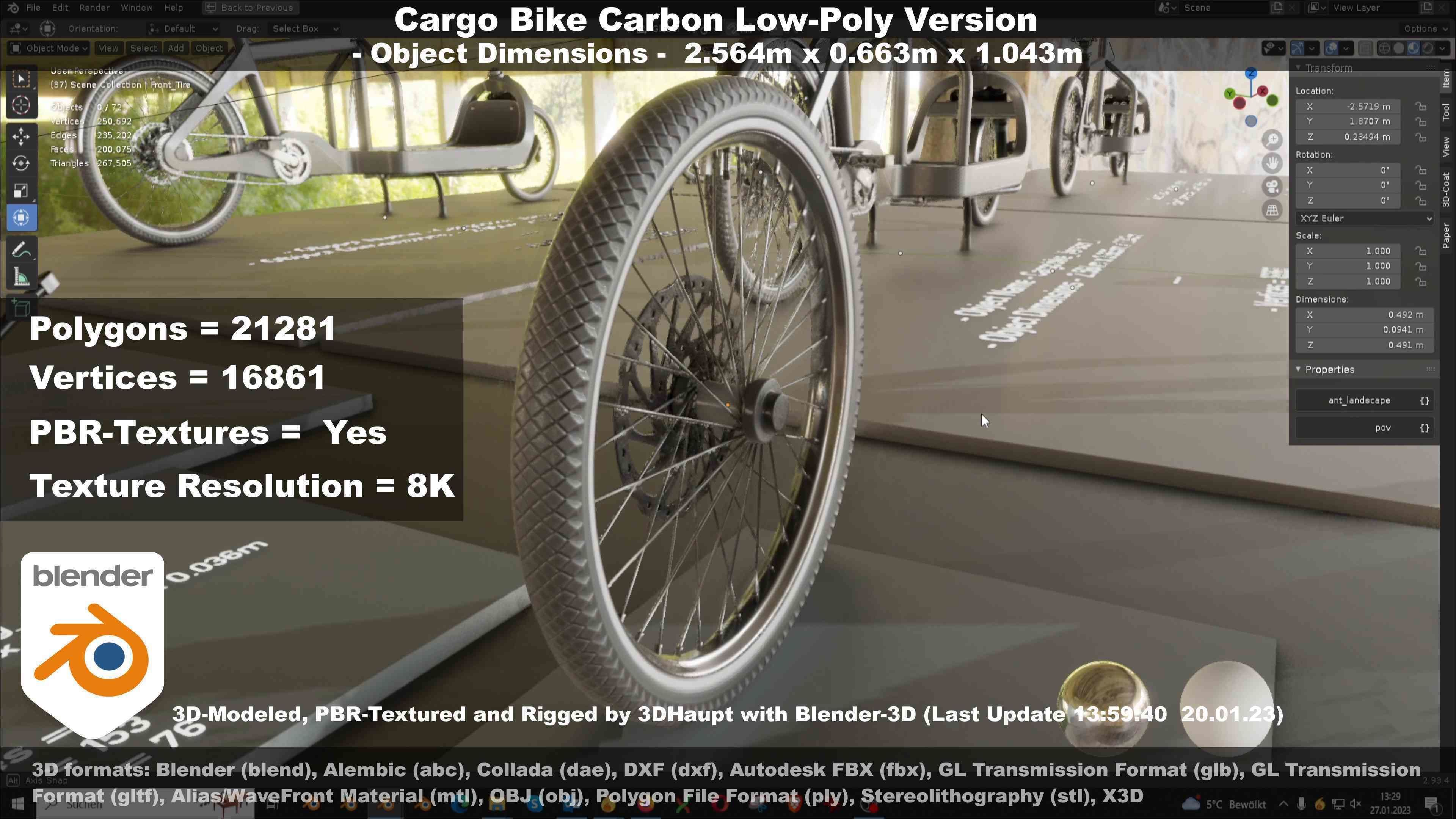 Cargo Bike Carbon Low-Poly and Rigged Version  Low-poly 3D model_94