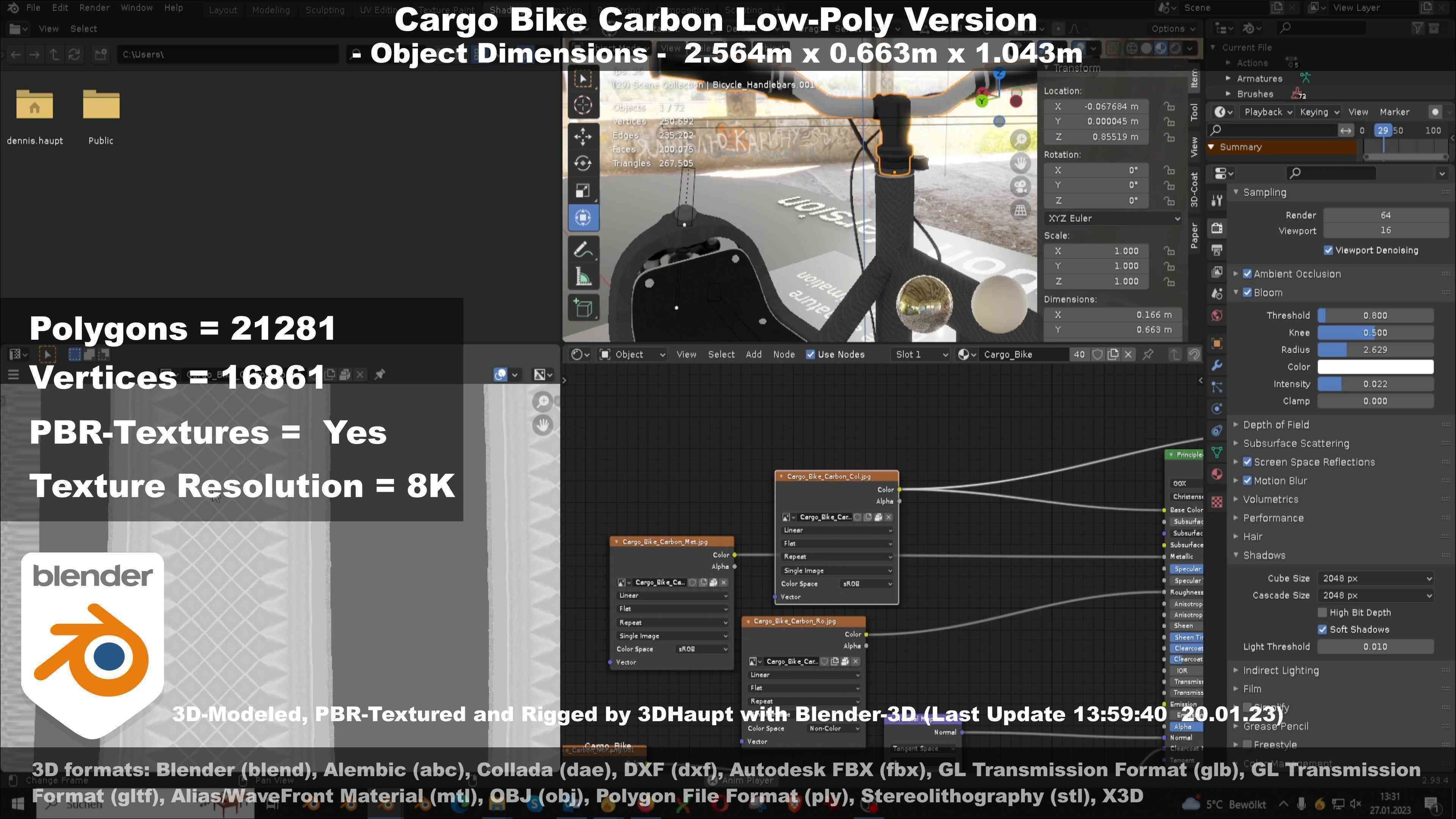 Cargo Bike Carbon Low-Poly and Rigged Version  Low-poly 3D model_122