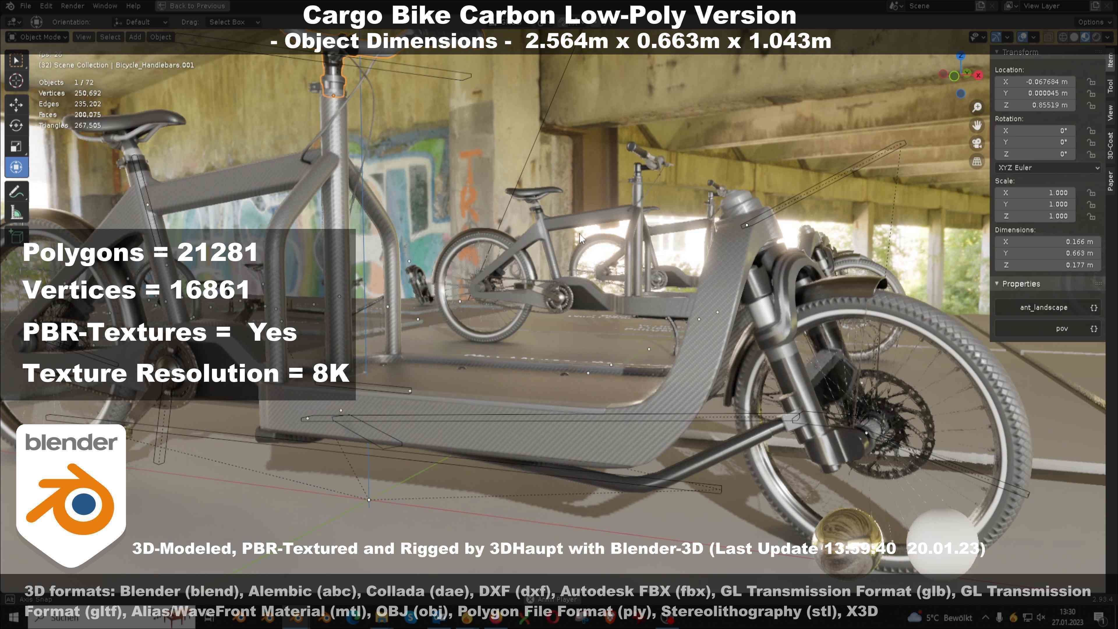 Cargo Bike Carbon Low-Poly and Rigged Version  Low-poly 3D model_101