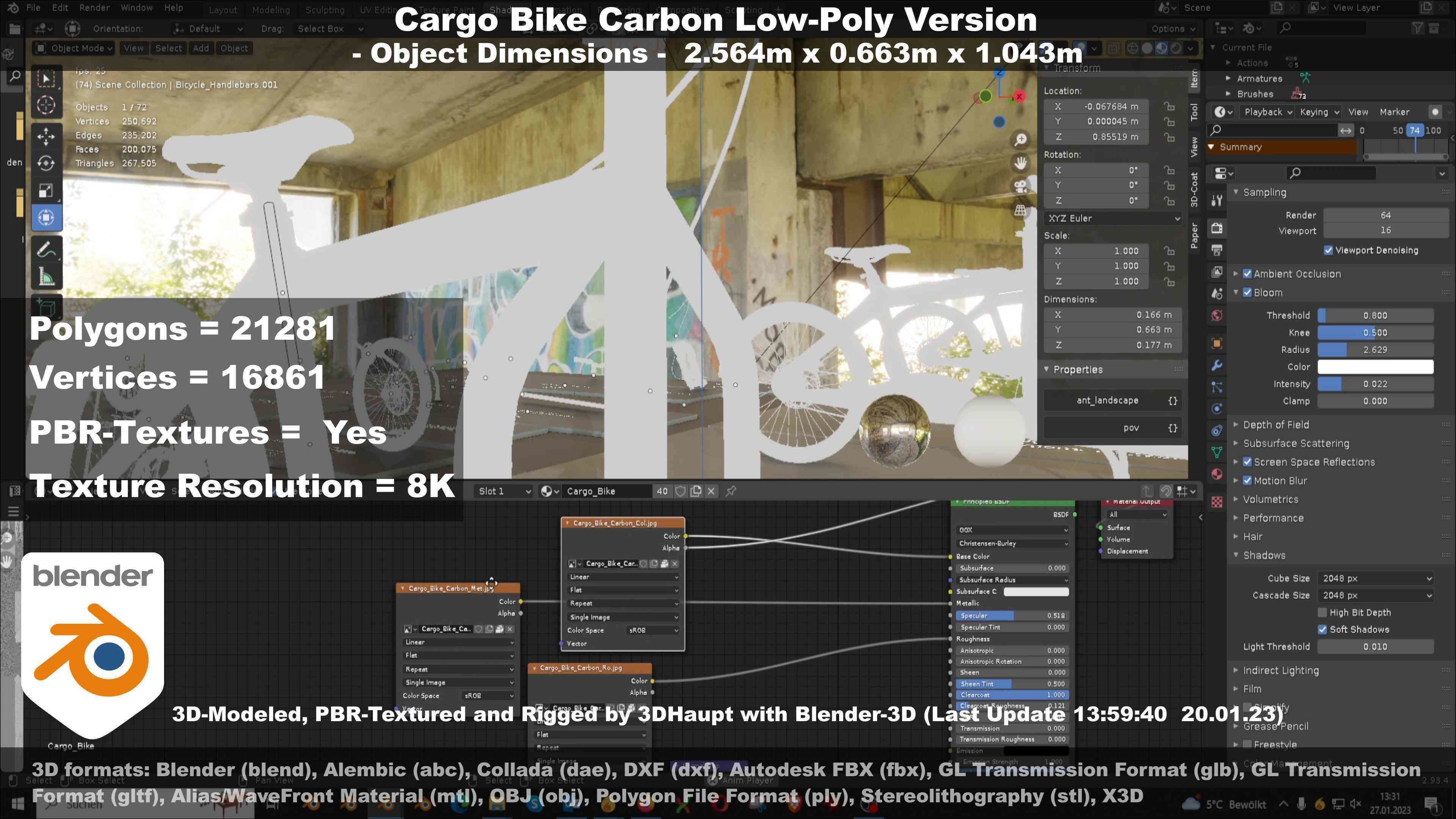 Cargo Bike Carbon Low-Poly and Rigged Version  Low-poly 3D model_133