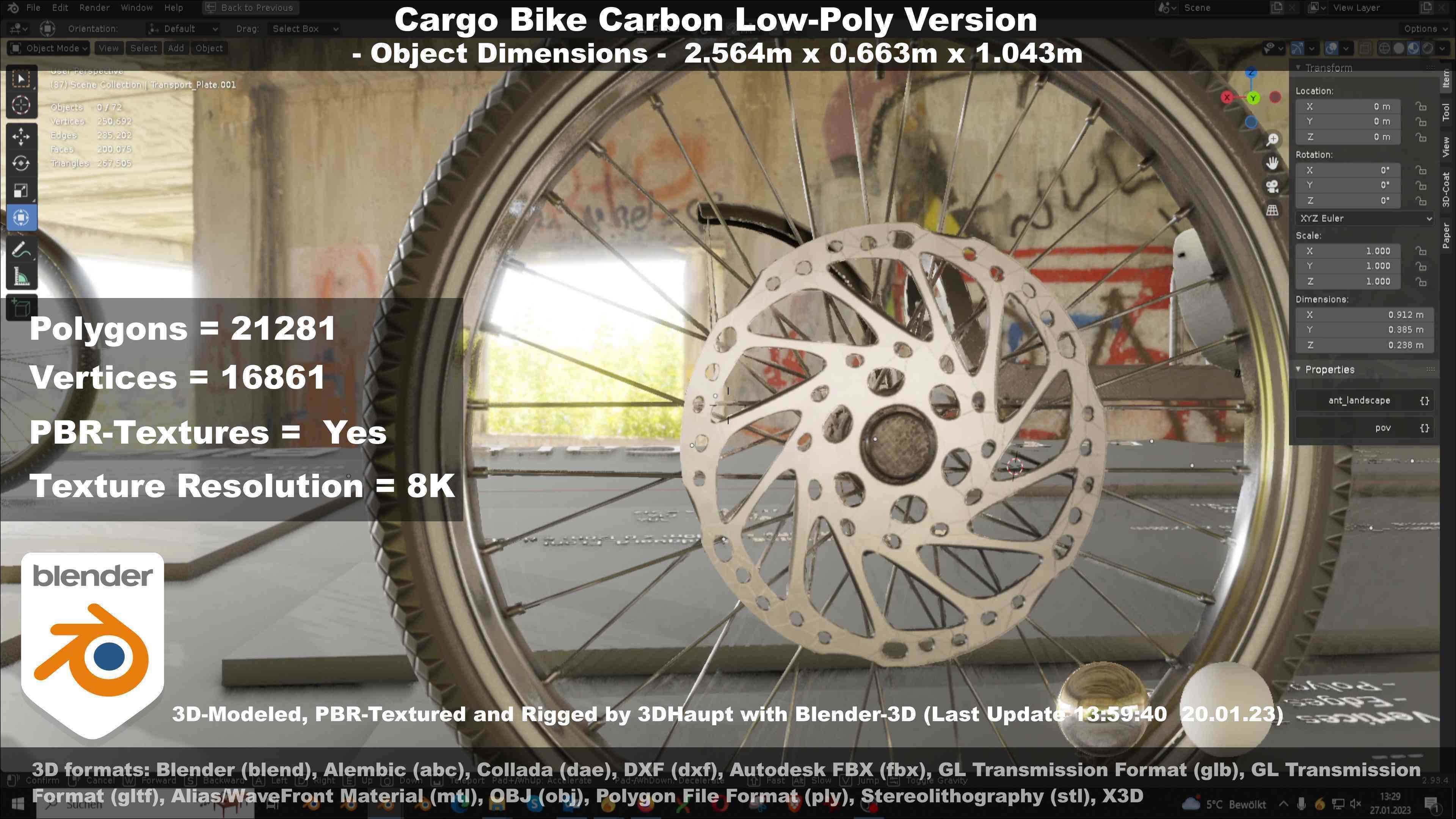 Cargo Bike Carbon Low-Poly and Rigged Version  Low-poly 3D model_75