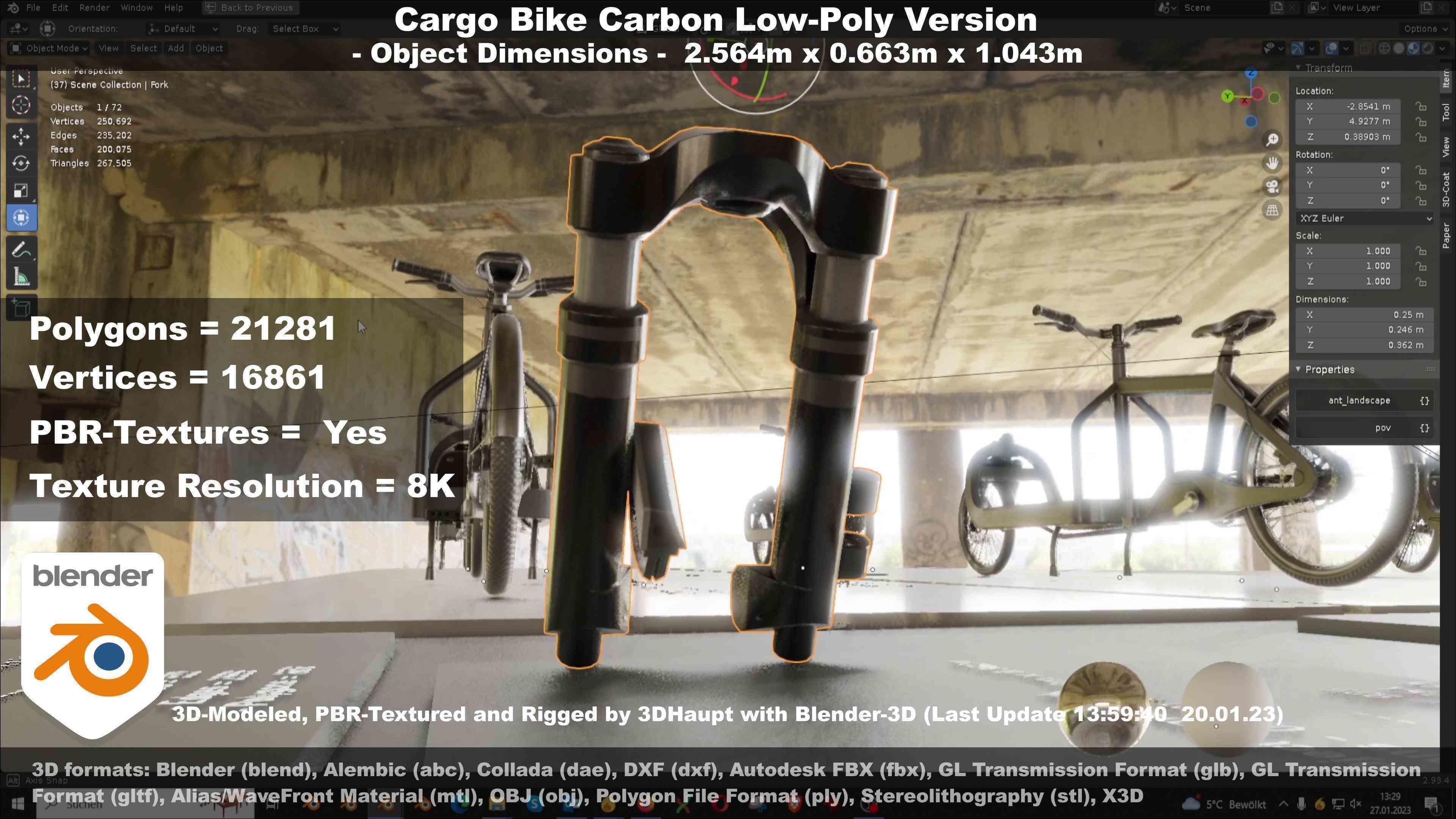 Cargo Bike Carbon Low-Poly and Rigged Version  Low-poly 3D model_8