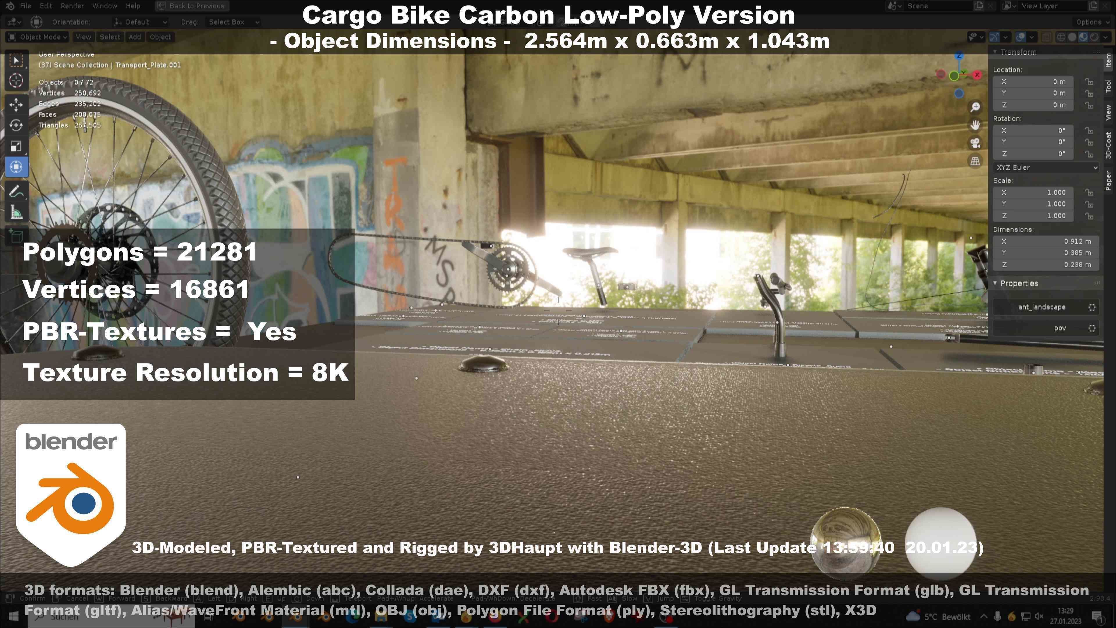 Cargo Bike Carbon Low-Poly and Rigged Version  Low-poly 3D model_92