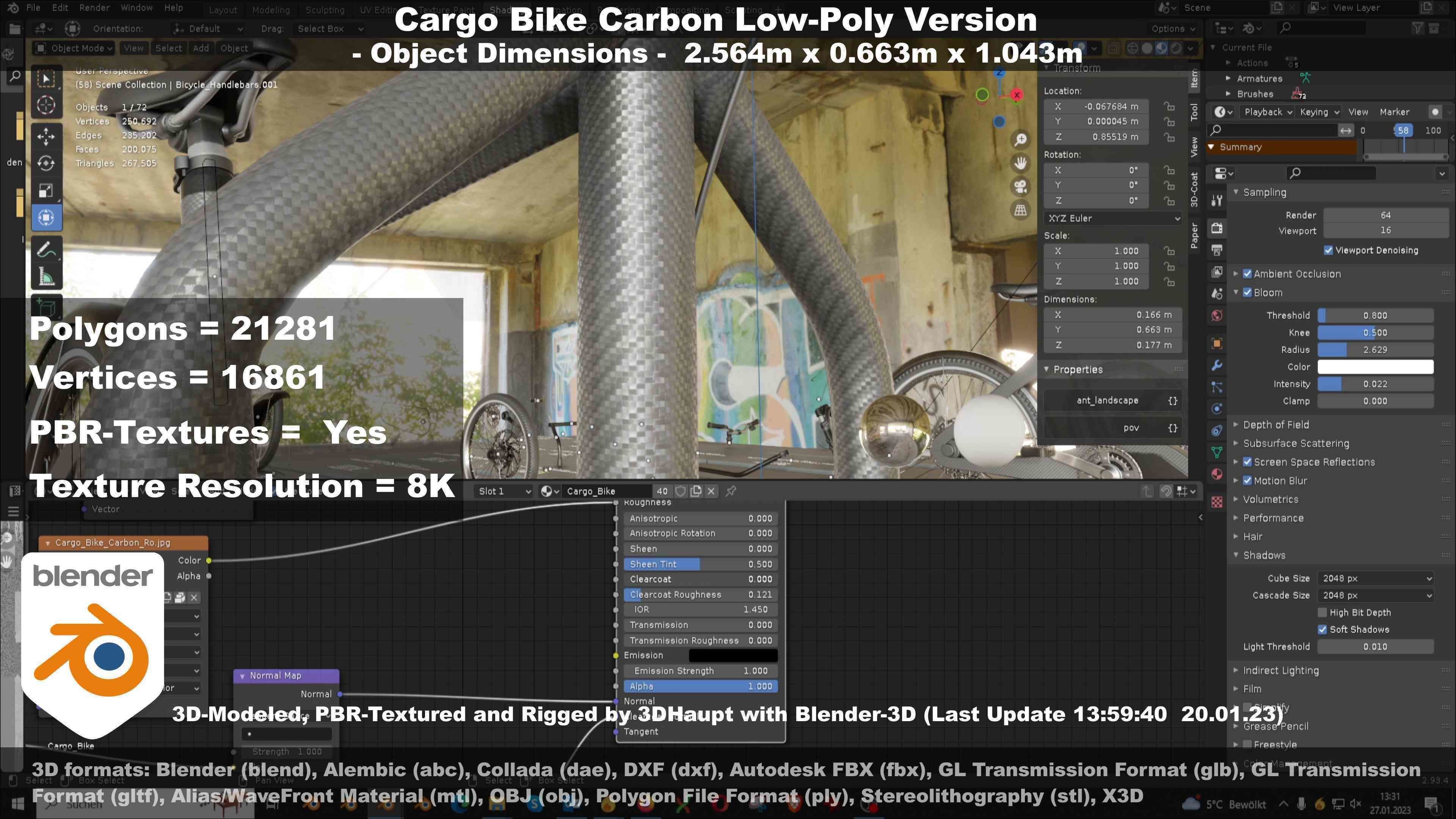 Cargo Bike Carbon Low-Poly and Rigged Version  Low-poly 3D model_145
