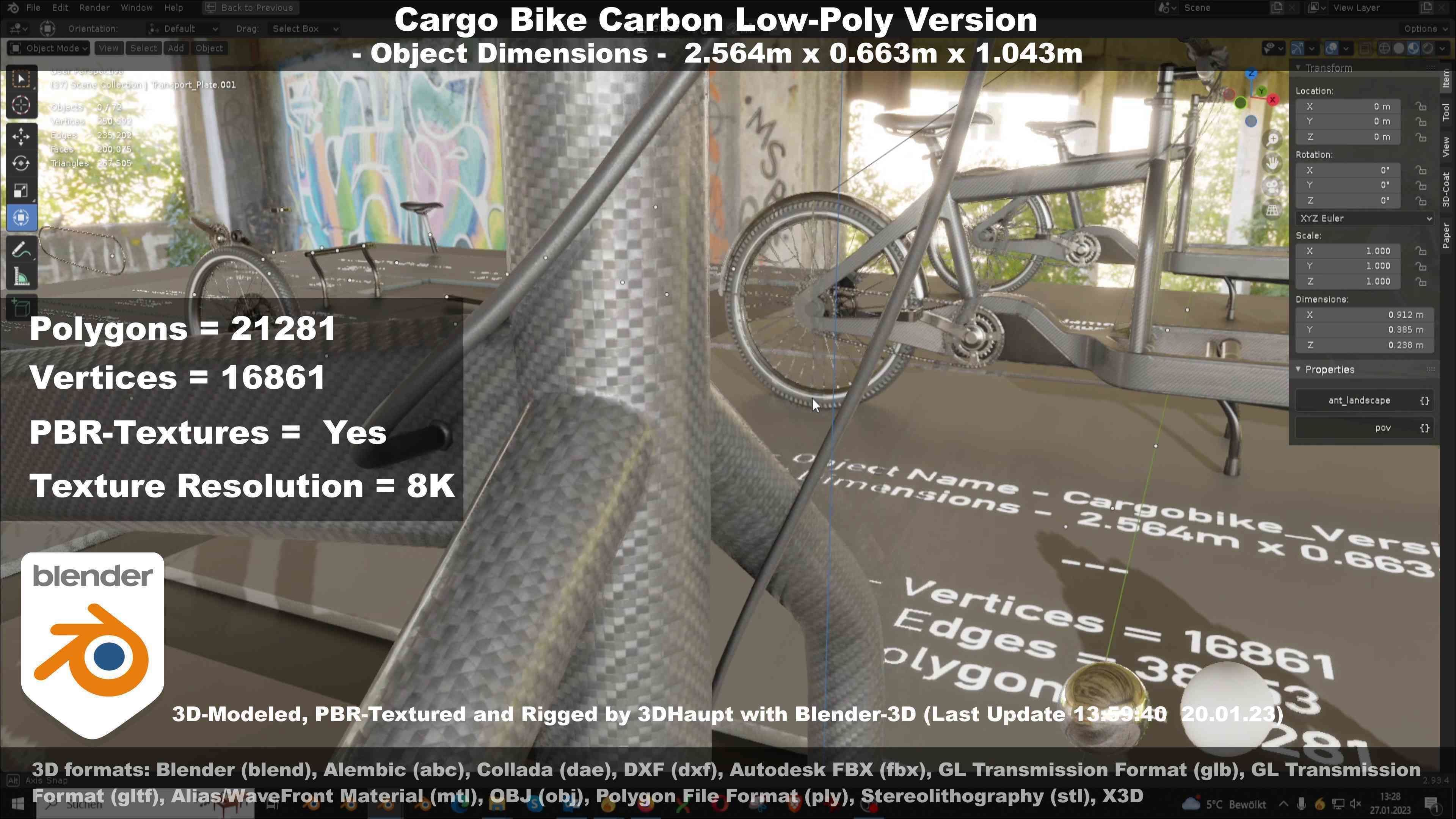 Cargo Bike Carbon Low-Poly and Rigged Version  Low-poly 3D model_82