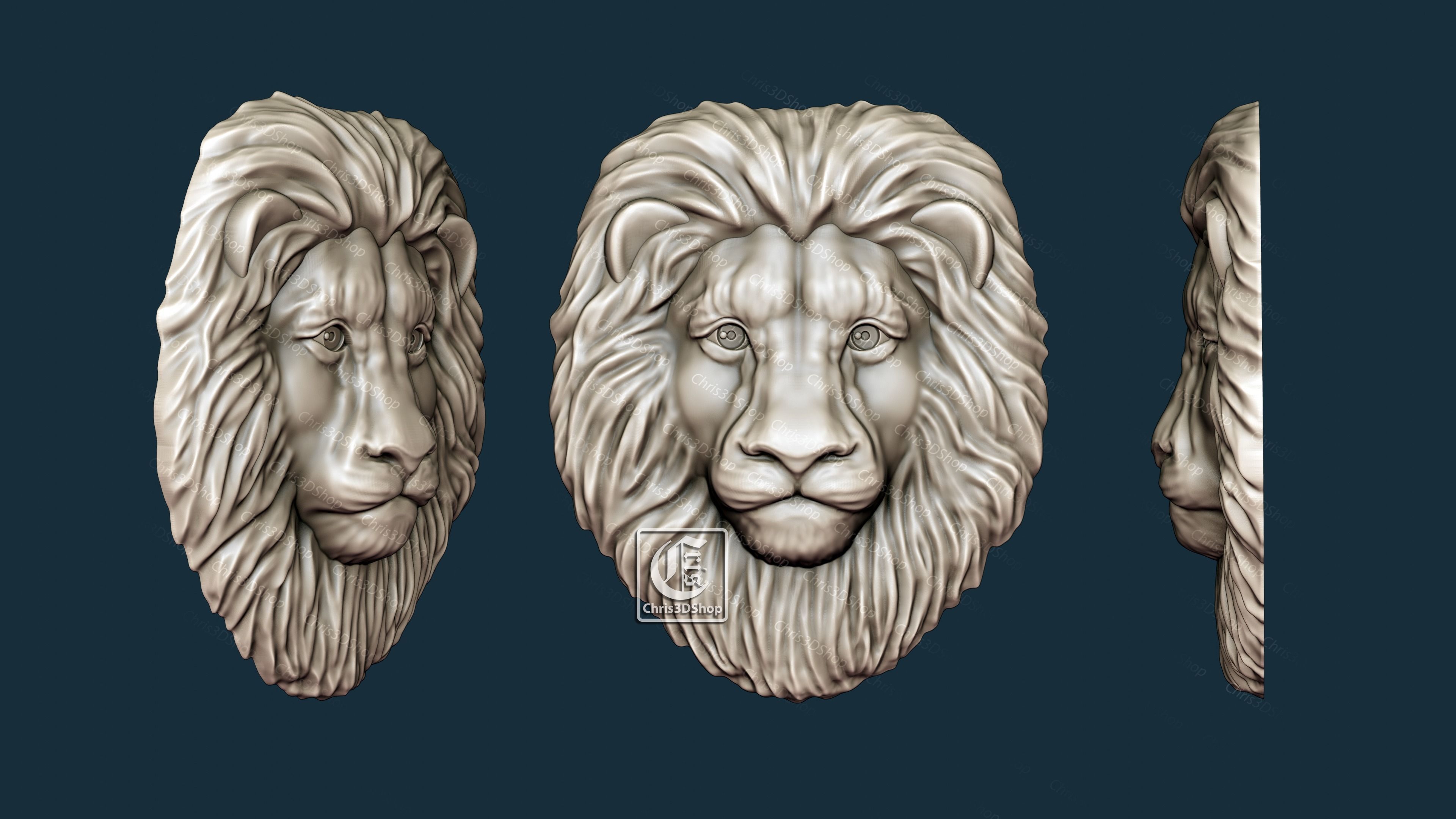 Lion Head - 3D STL File for CNC 3D model_1