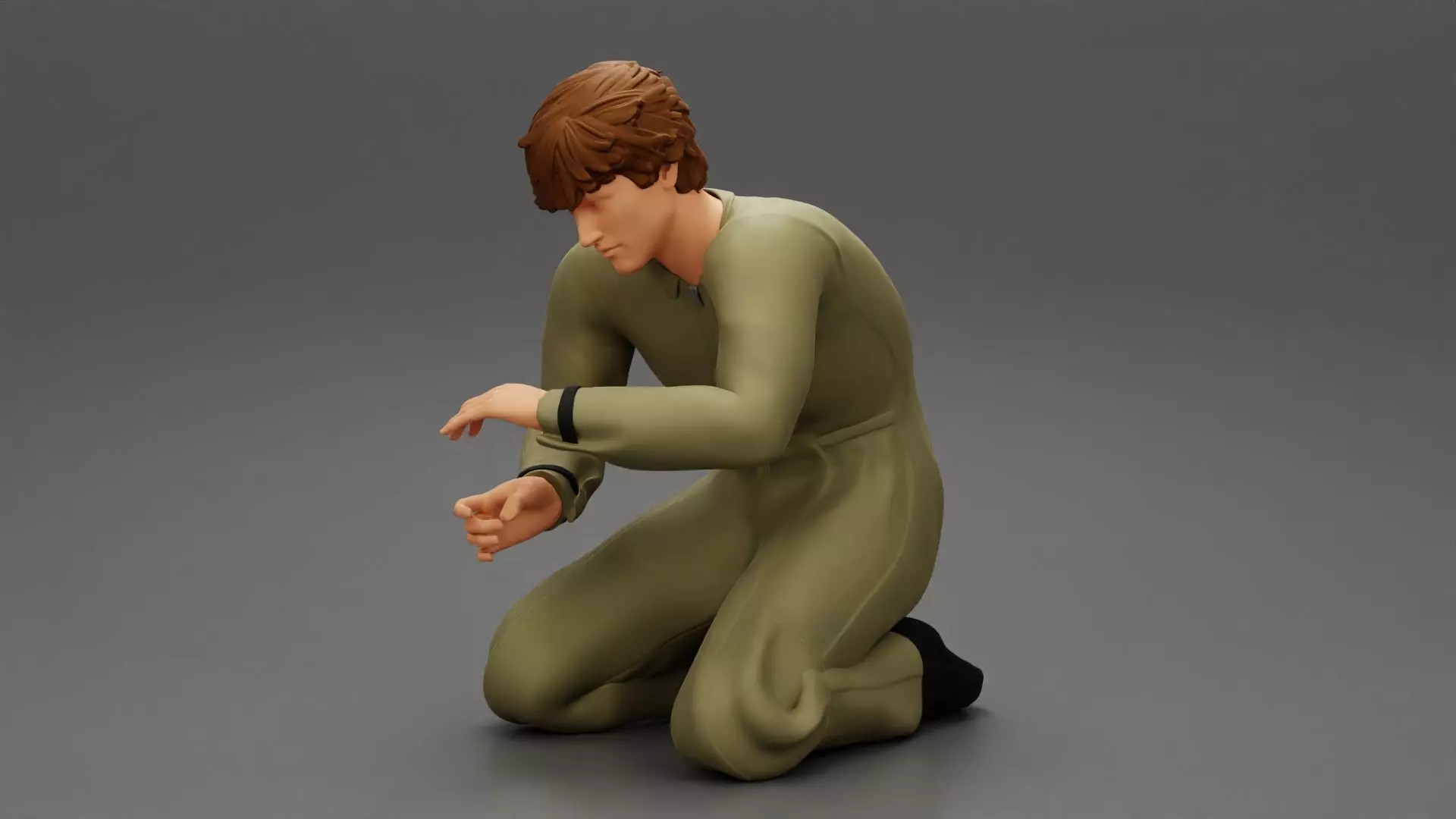 electrician engineer sitting on his knee and fixing the problems 3D print model