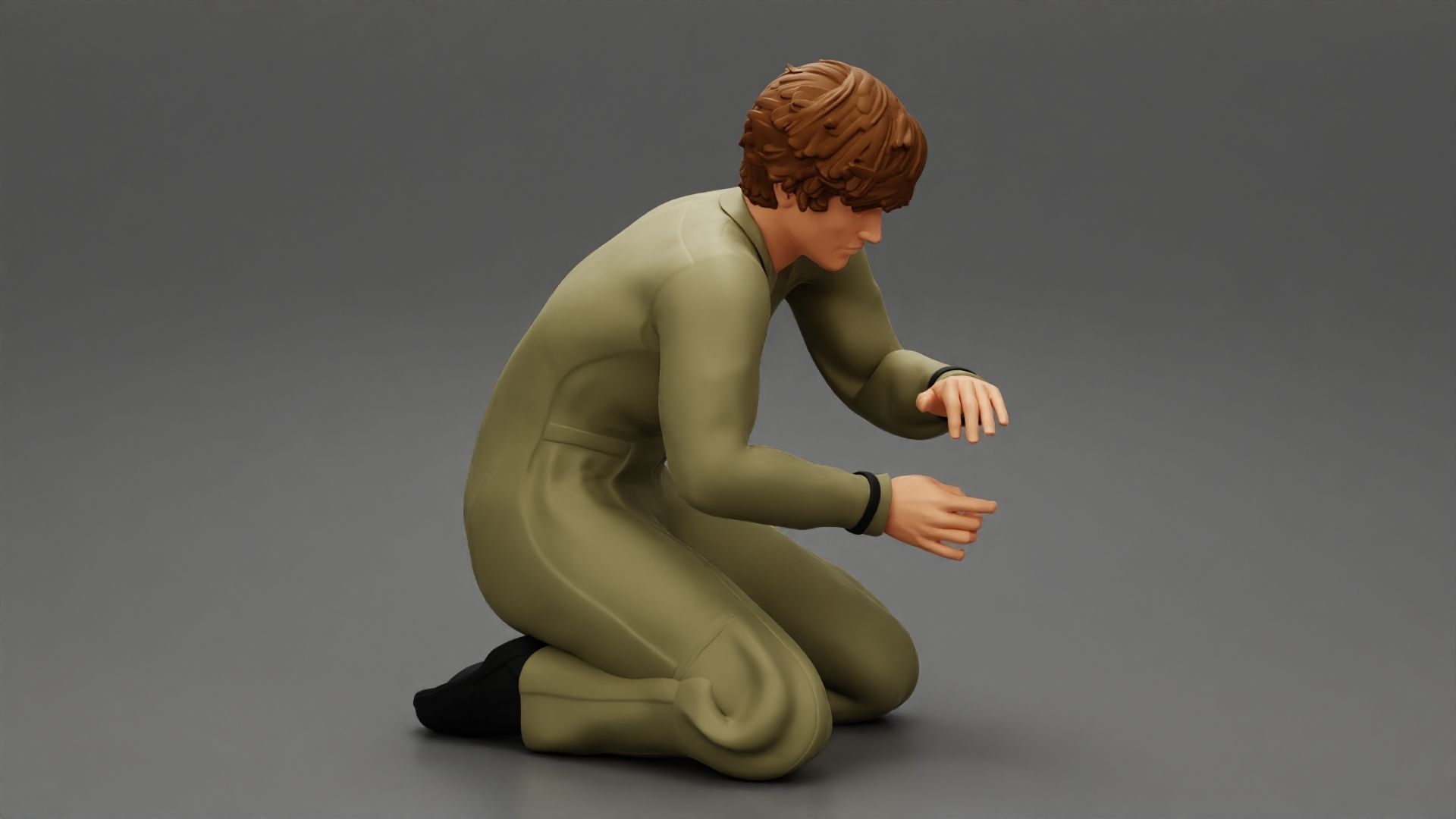 electrician engineer sitting on his knee and fixing the problems 3D