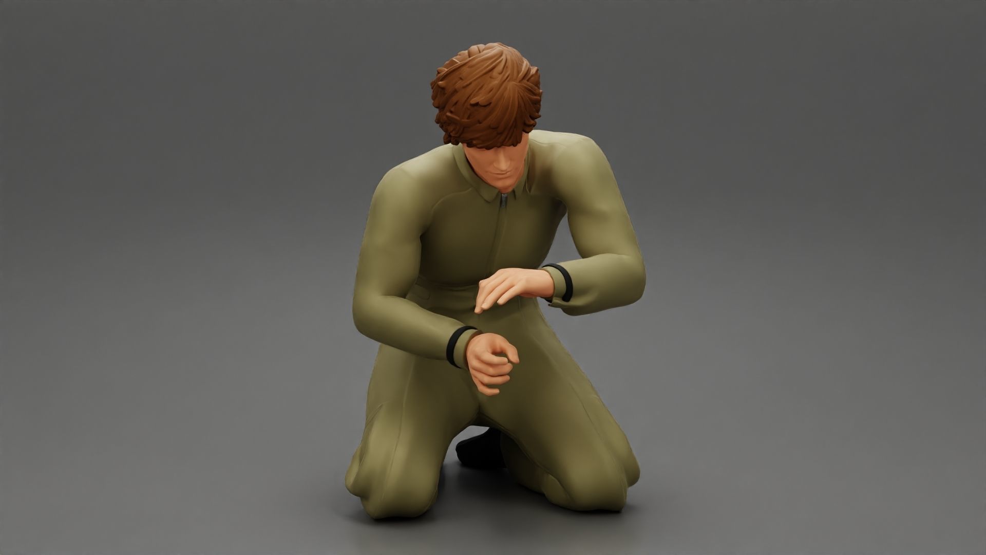 electrician engineer sitting on his knee and fixing the problems 3D