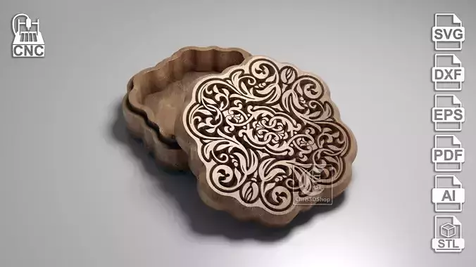 Octagonal V-Carved Jewelry Box - CNC Files  3D model