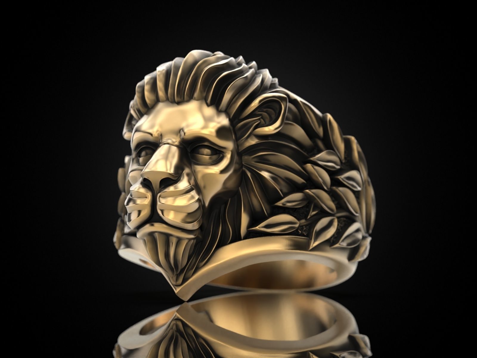 Ring Lion head and branches 3D print model_2