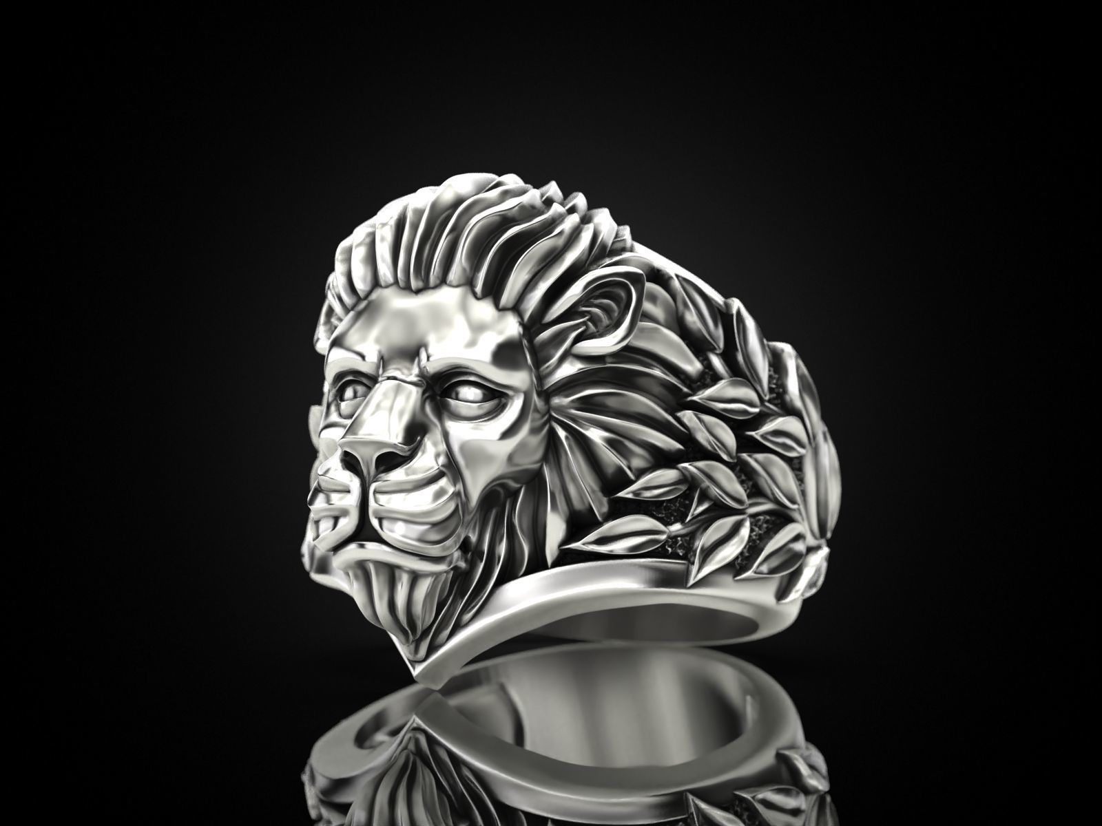 Ring Lion head and branches 3D print model_13