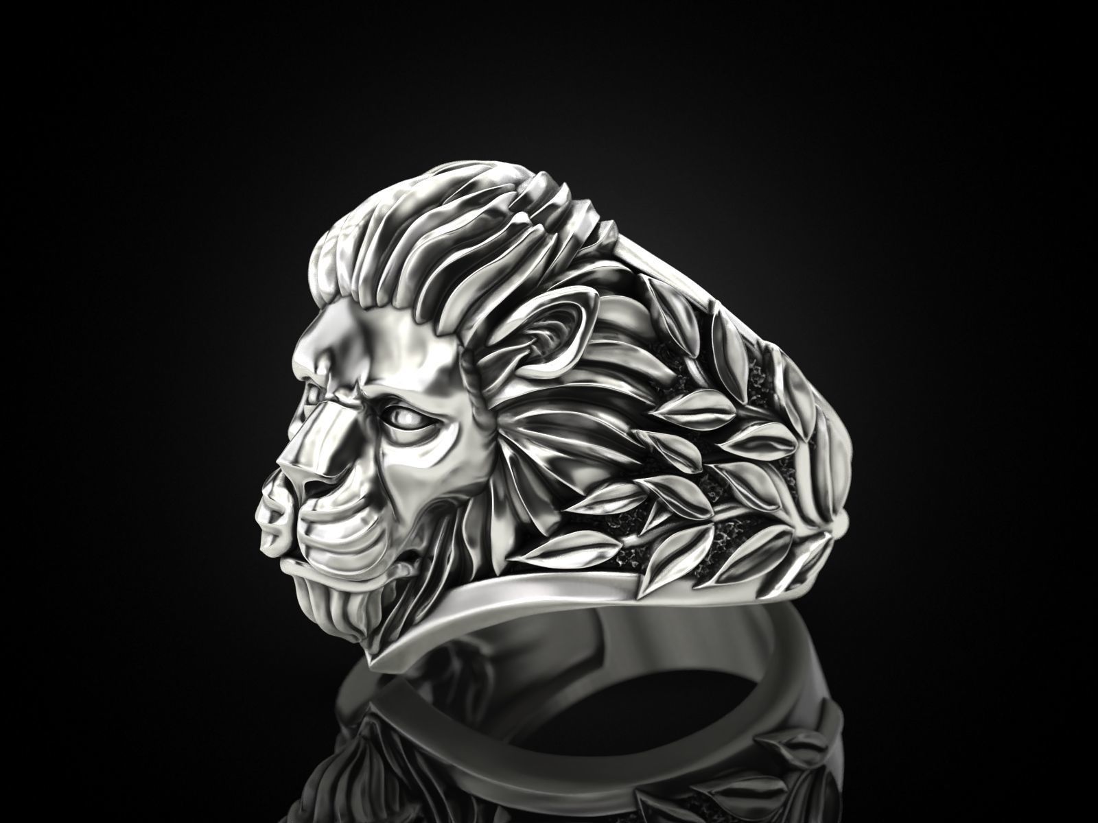 Ring Lion head and branches 3D print model_12