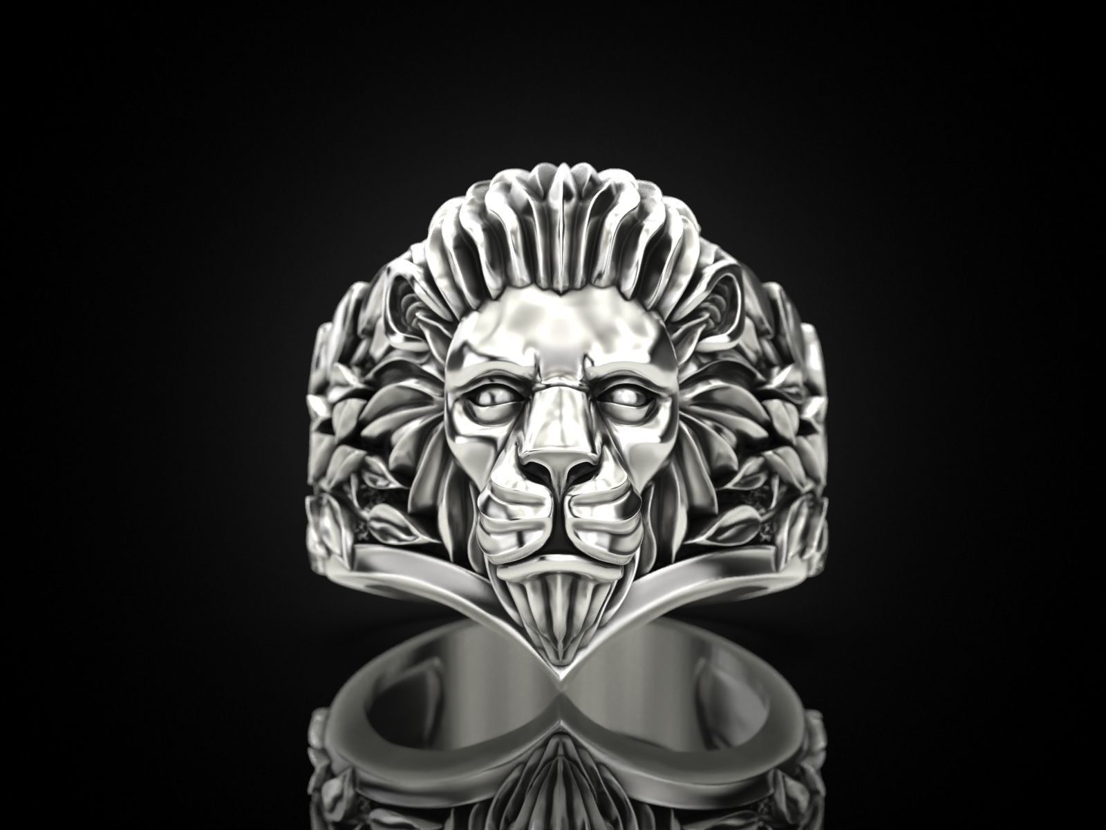Ring Lion head and branches 3D print model_16