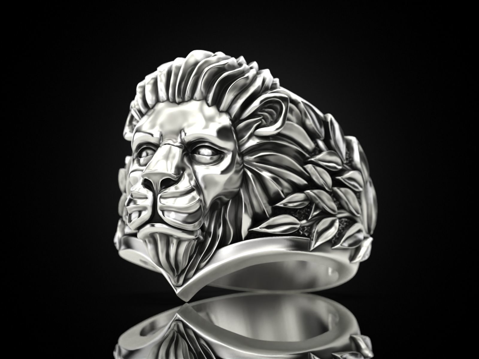 Ring Lion head and branches 3D print model_10