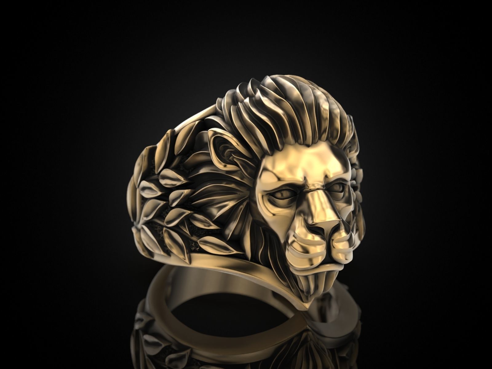 Ring Lion head and branches 3D print model_7
