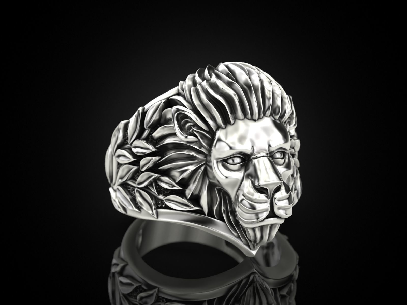 Ring Lion head and branches 3D print model_17