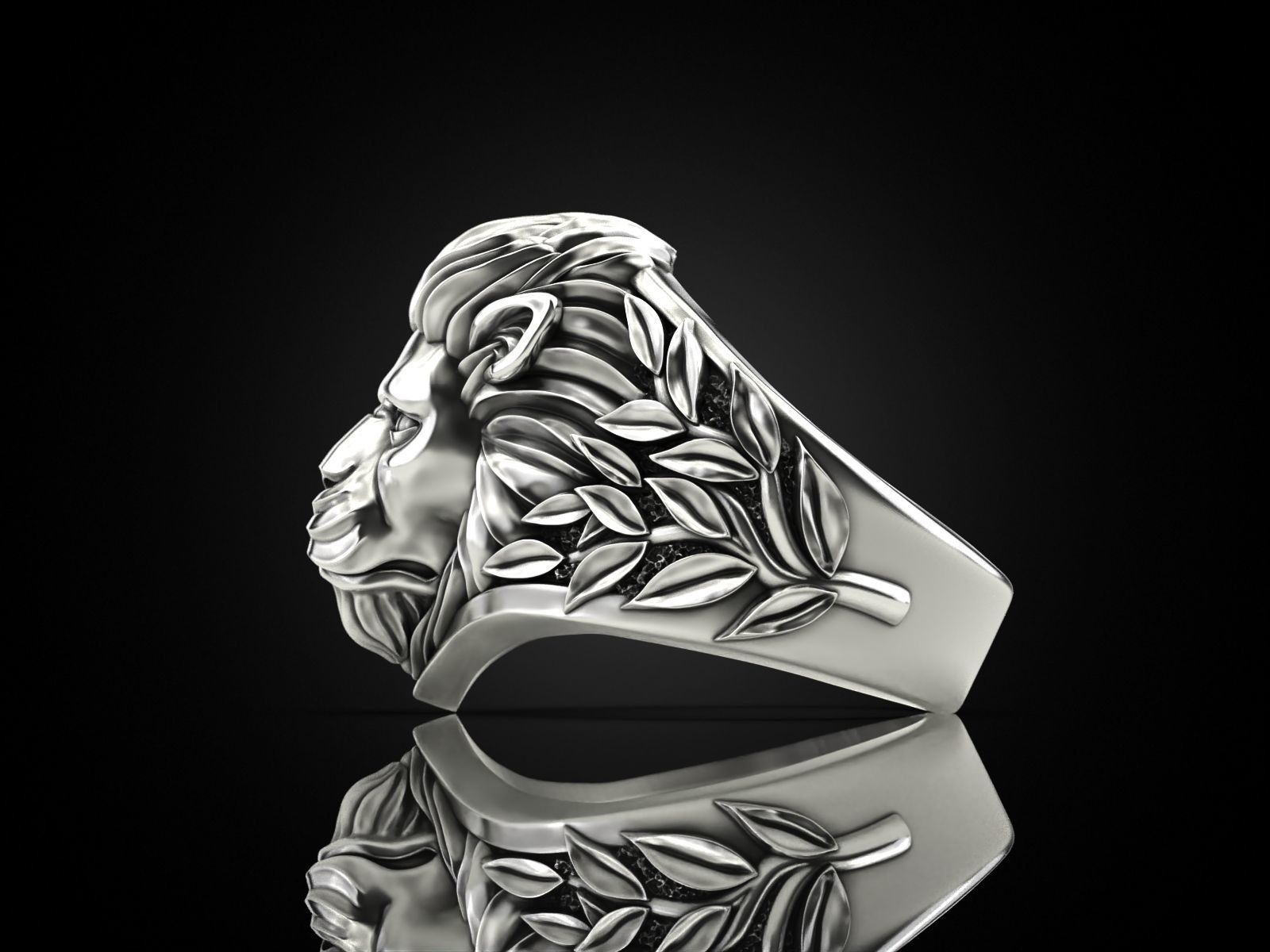 Ring Lion head and branches 3D print model_15