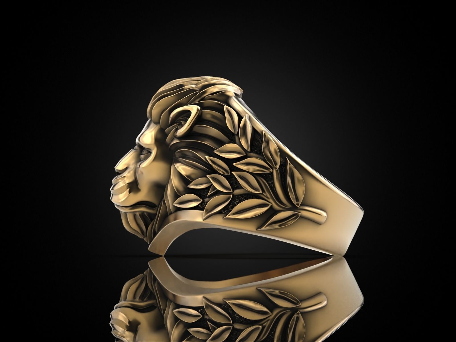 Ring Lion head and branches 3D print model_6