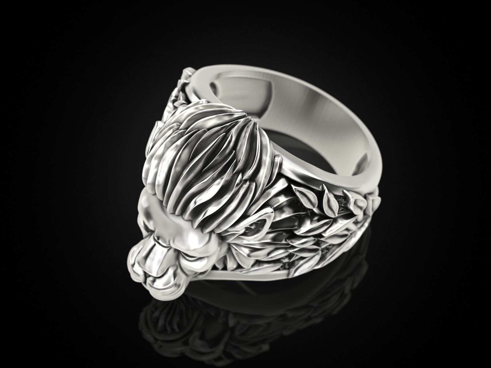 Ring Lion head and branches 3D print model_18