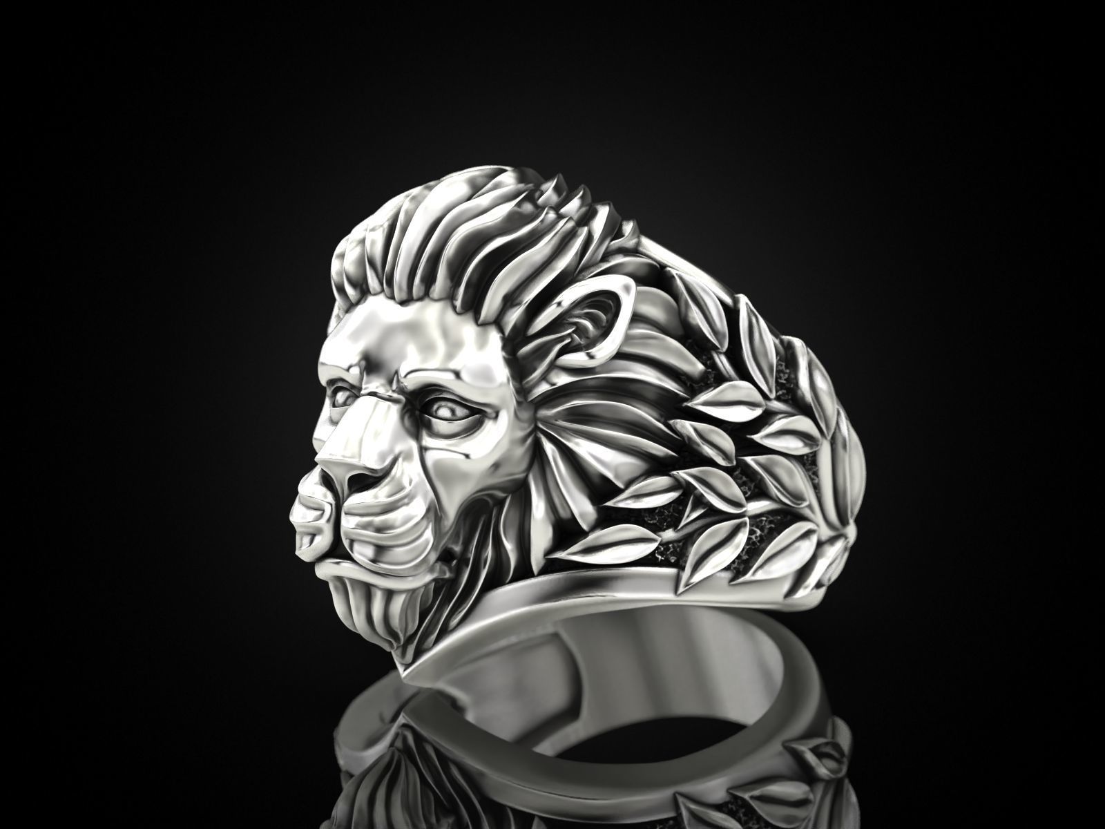 Ring Lion head and branches 3D print model_11