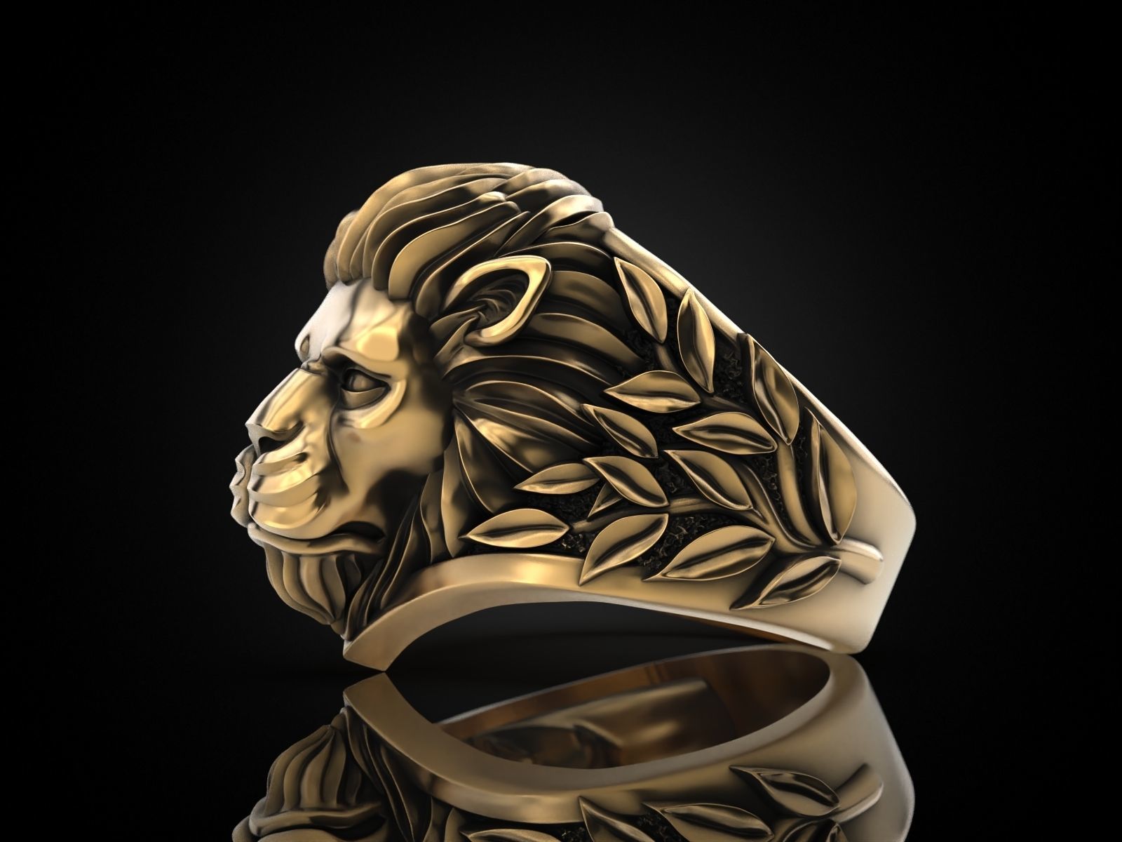 Ring Lion head and branches 3D print model_5