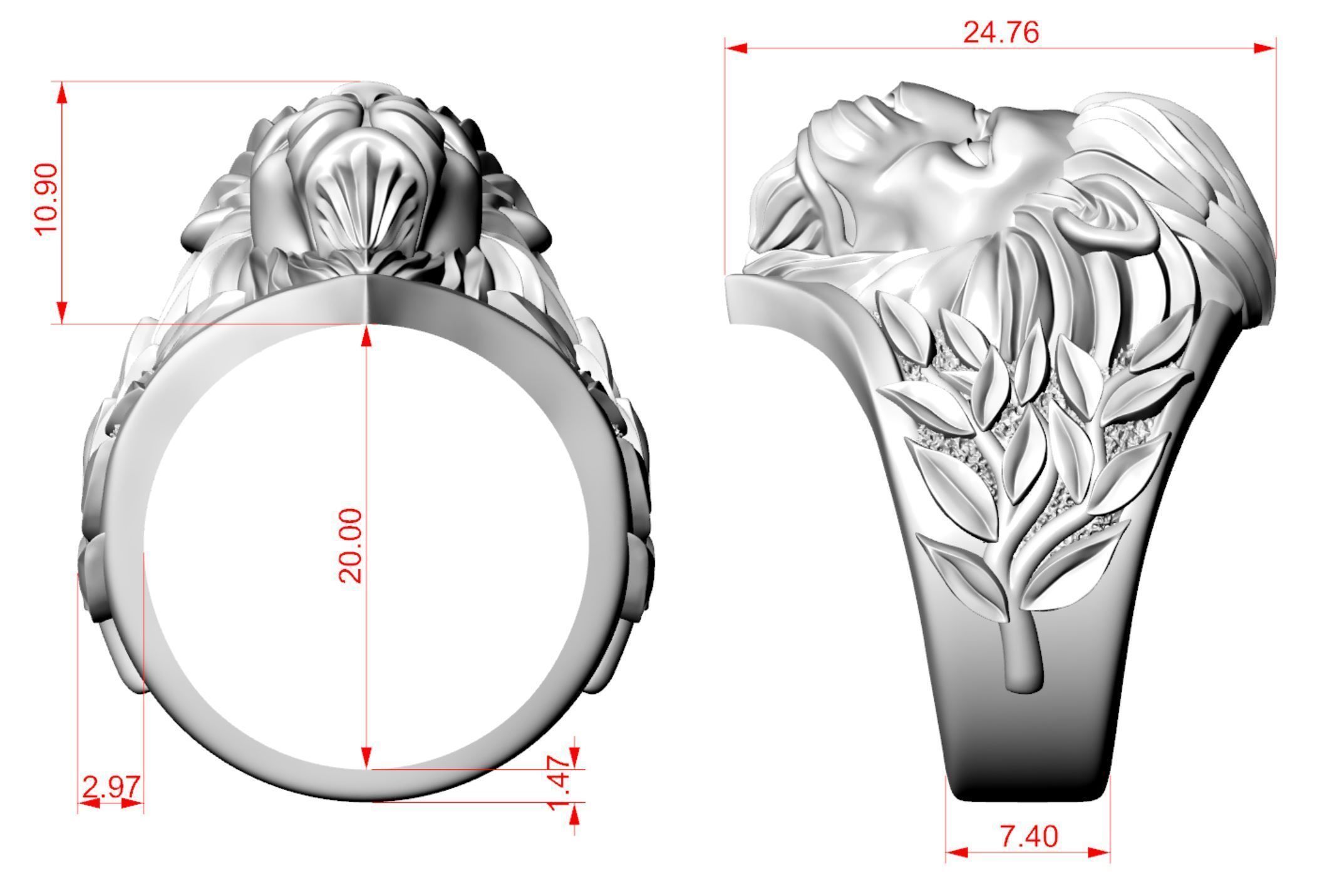 Ring Lion head and branches 3D print model_9