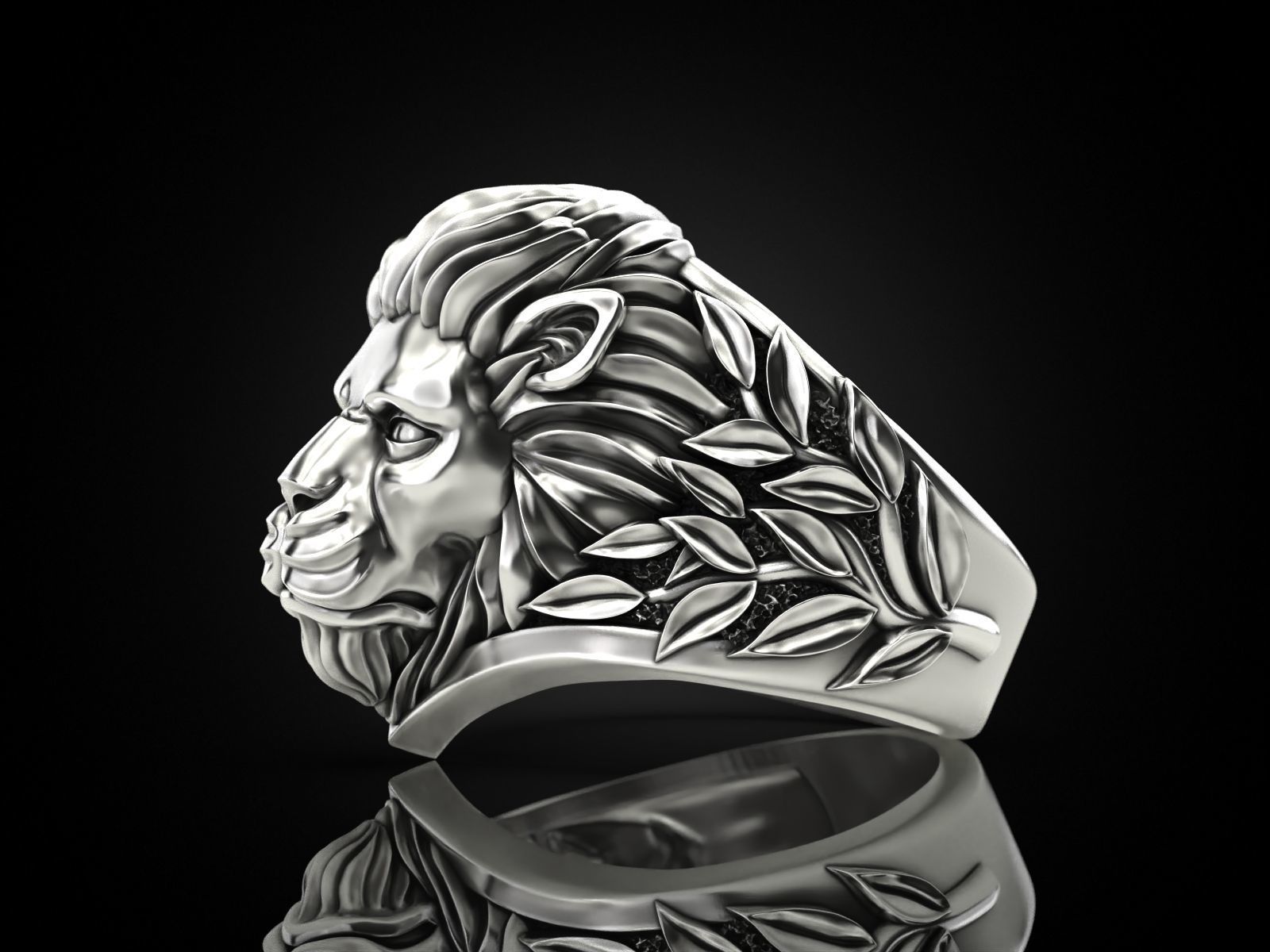 Ring Lion head and branches 3D print model_14