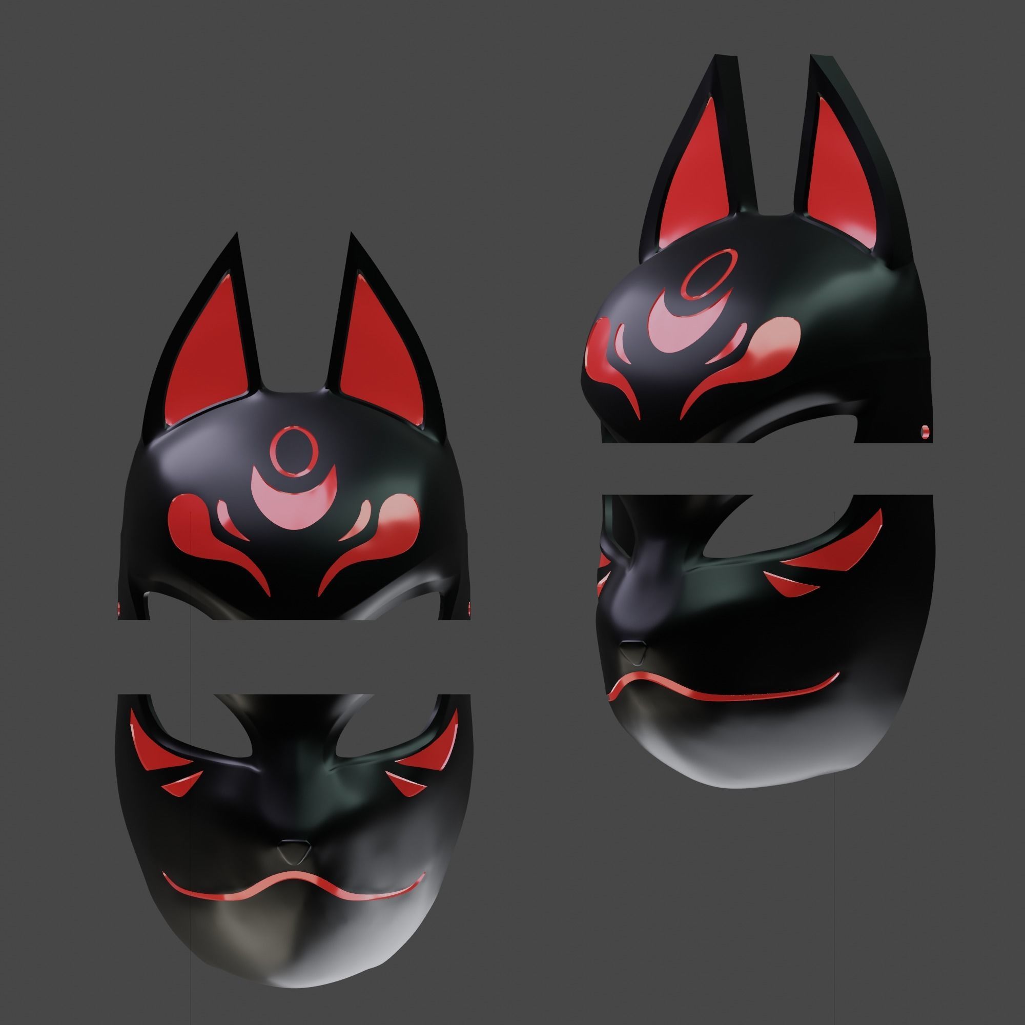 Kitsune mask Japanese Fox Masks 3D print model_7