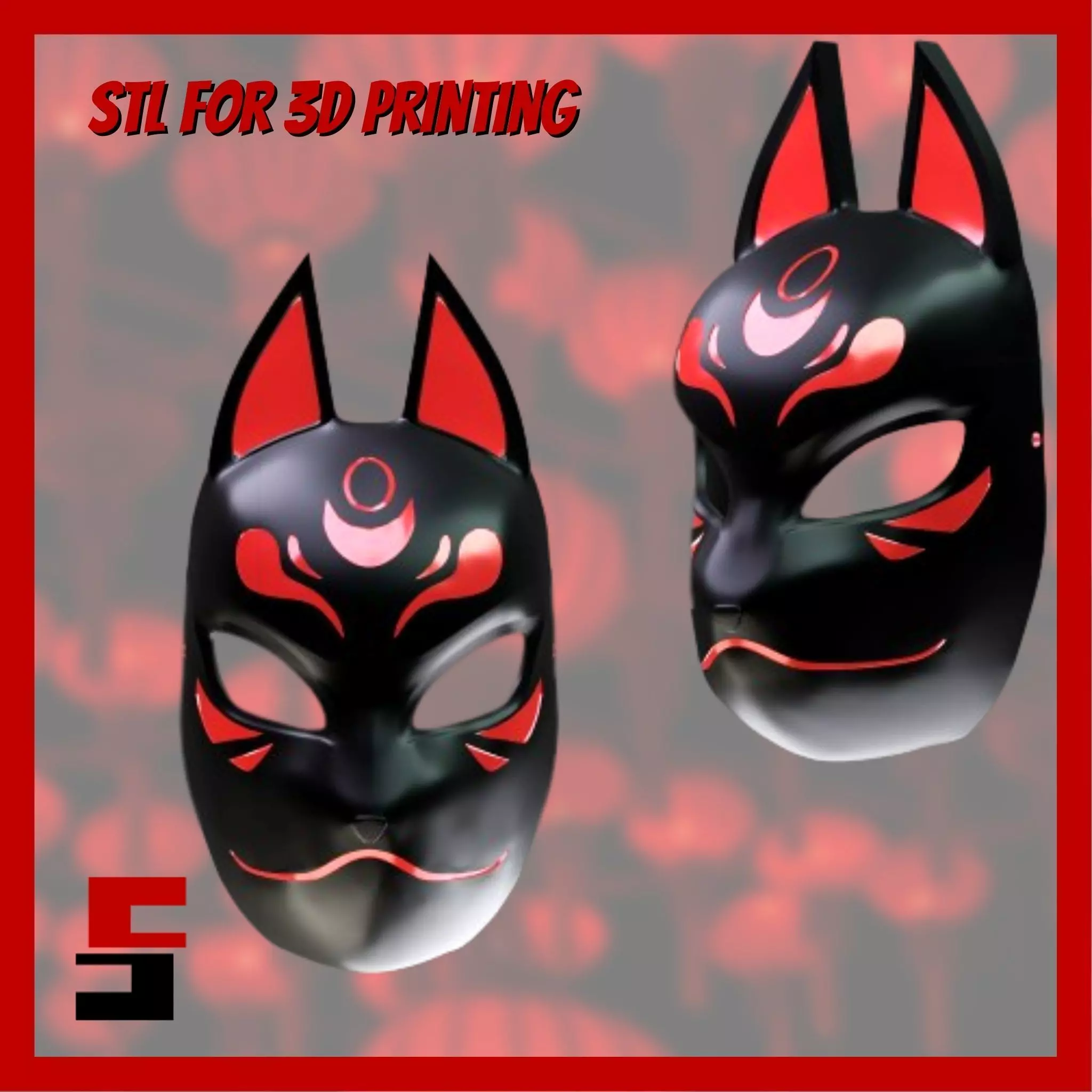 Kitsune mask Japanese Fox Masks 3D print model_0