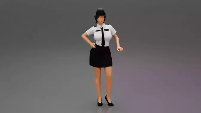 woman police officer in white shirt and black dress and hat