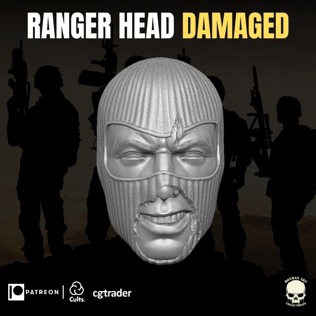 Ranger Damaged Head For Action Figures 3D print model_1