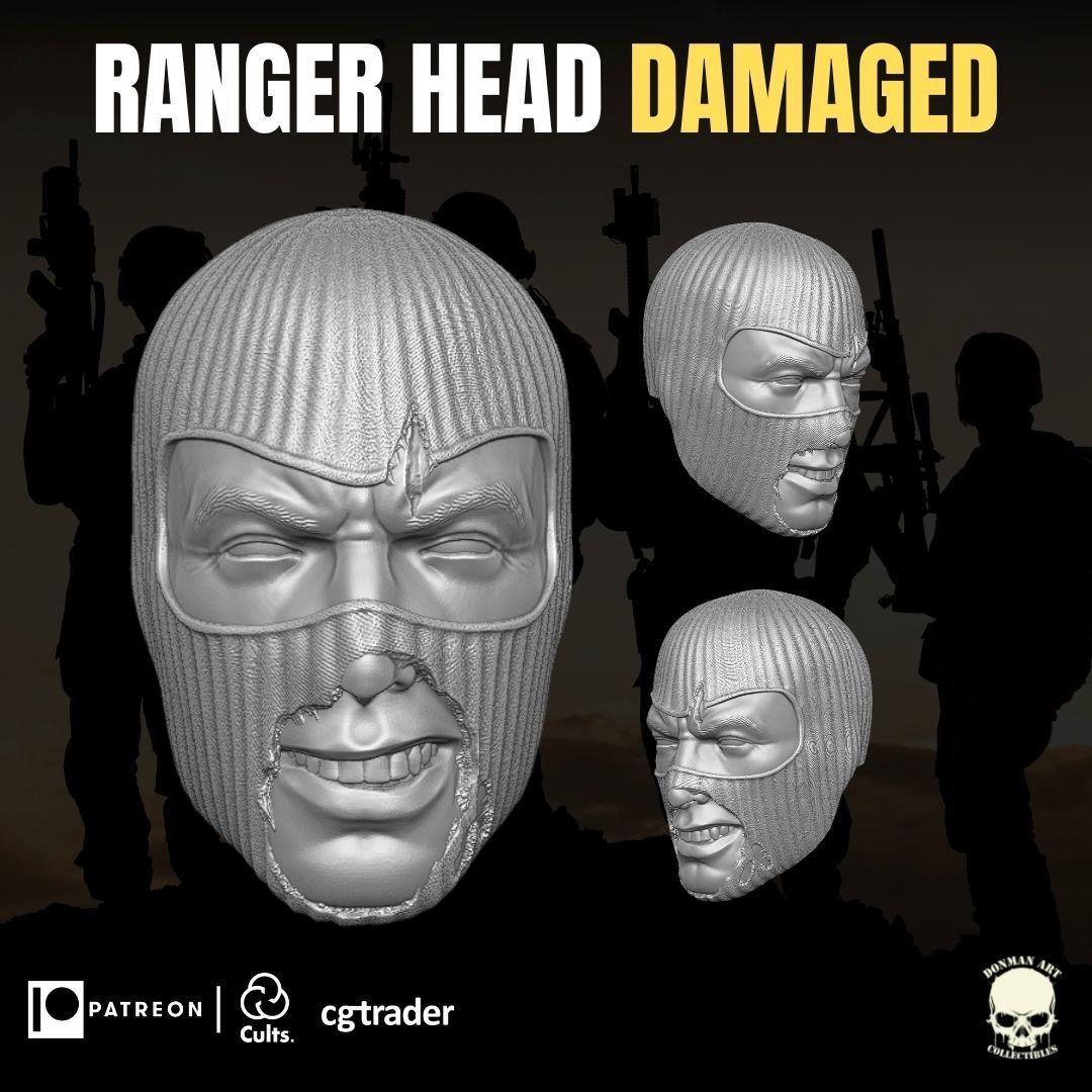Ranger Damaged Head For Action Figures 3D print model_19