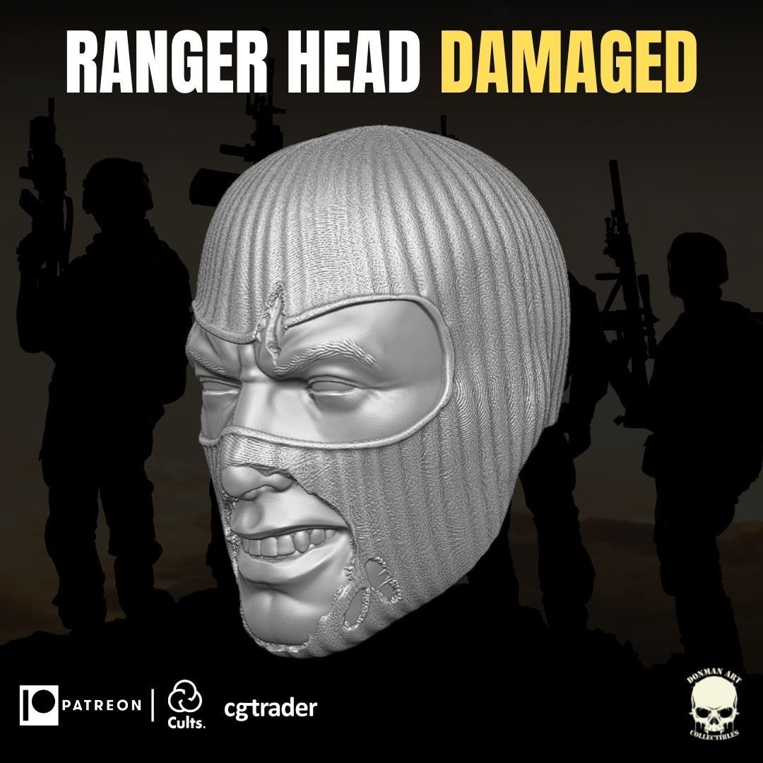 Ranger Damaged Head For Action Figures 3D print model_7