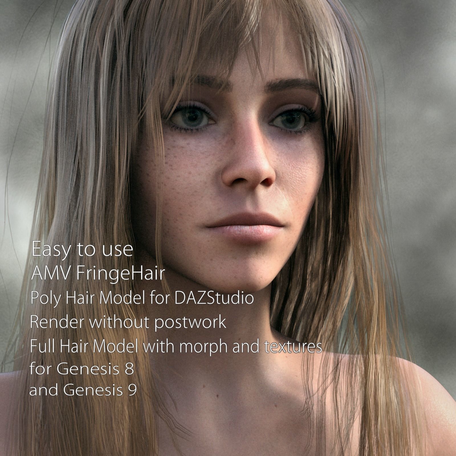 Fringe Hair for G8 and G9 Low-poly 3D model_1