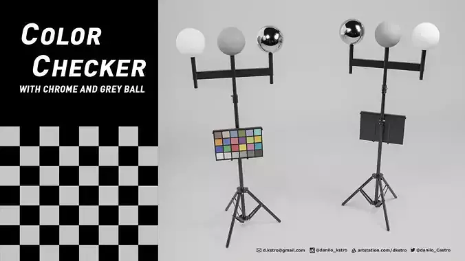 Color Checker With Chrome And Grey Ball 3D model