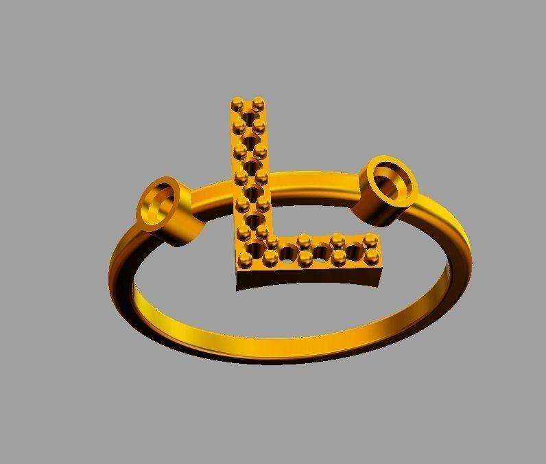 Diamond Letter Ring - L 3D print model_5