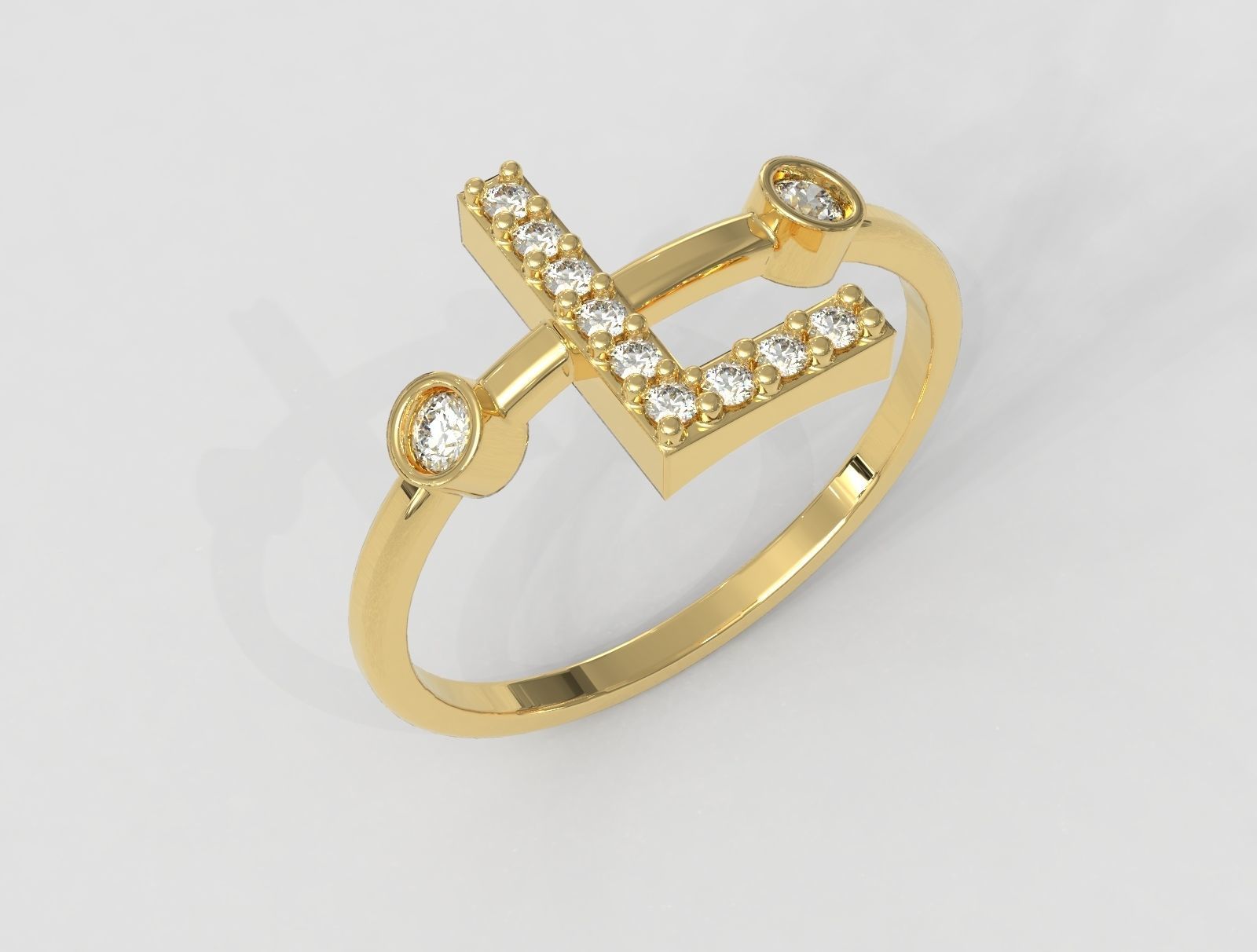 Diamond Letter Ring - L 3D print model_1