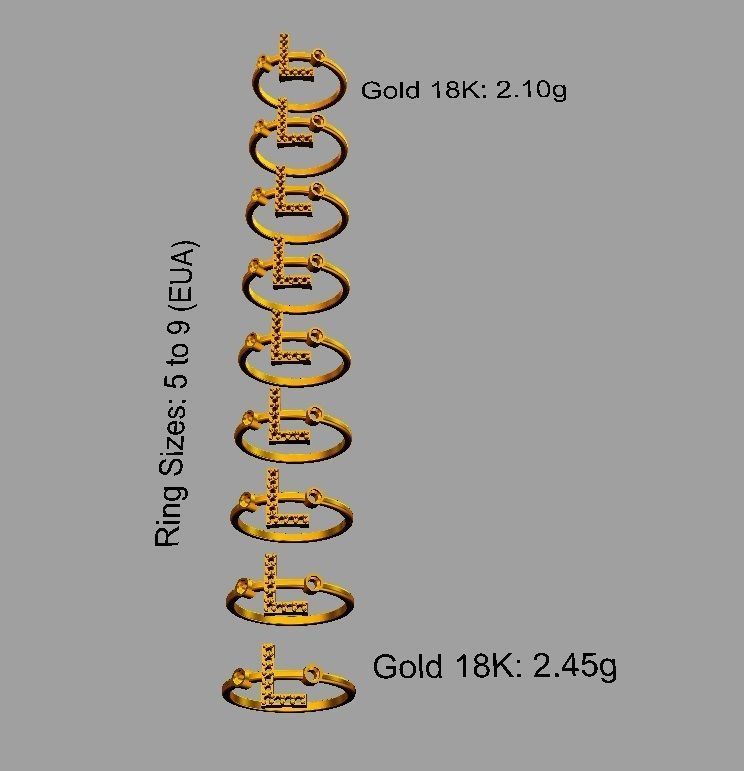 Diamond Letter Ring - L 3D print model_3