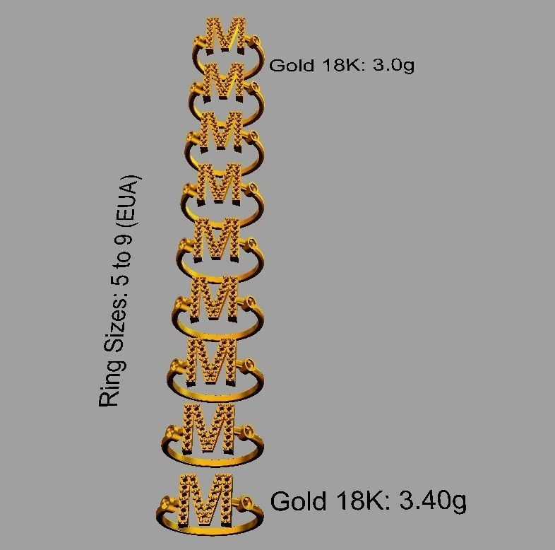 Diamond Letter Ring - M 3D print model_3