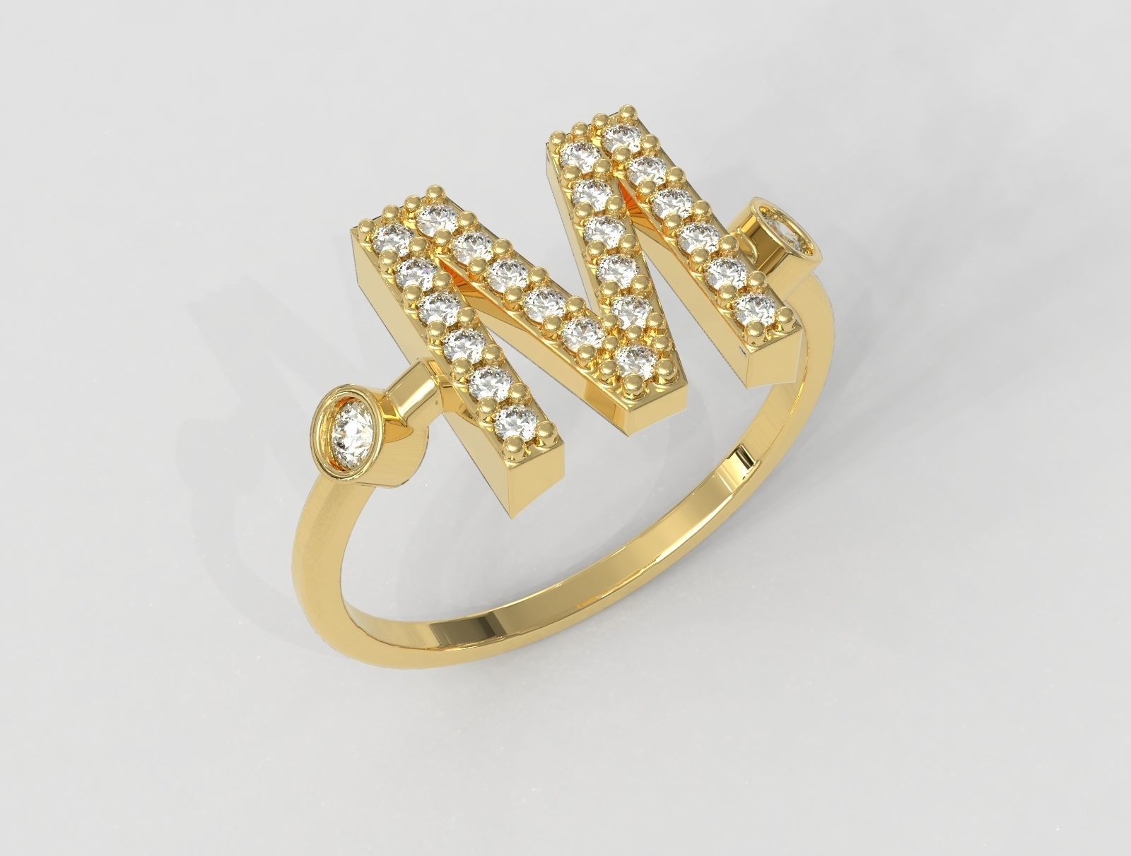 Diamond Letter Ring - M 3D print model_1