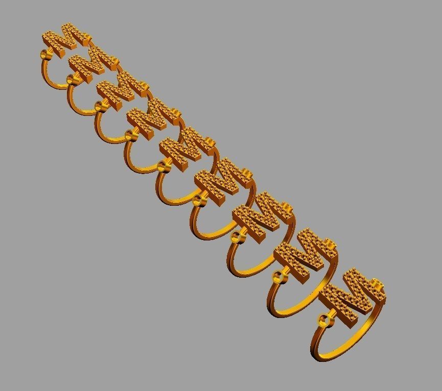 Diamond Letter Ring - M 3D print model_4