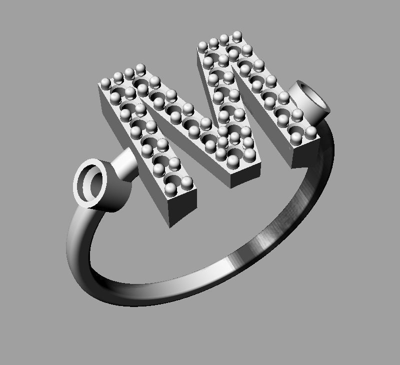 Diamond Letter Ring - M 3D print model_14