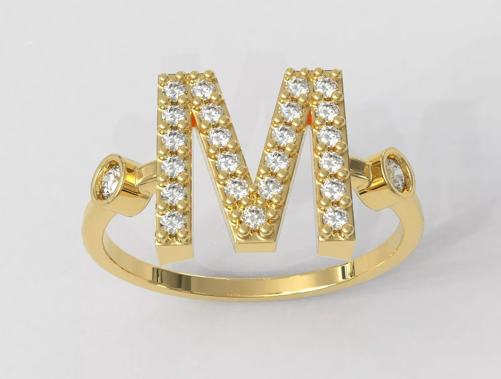 Diamond Letter Ring - M 3D print model_0