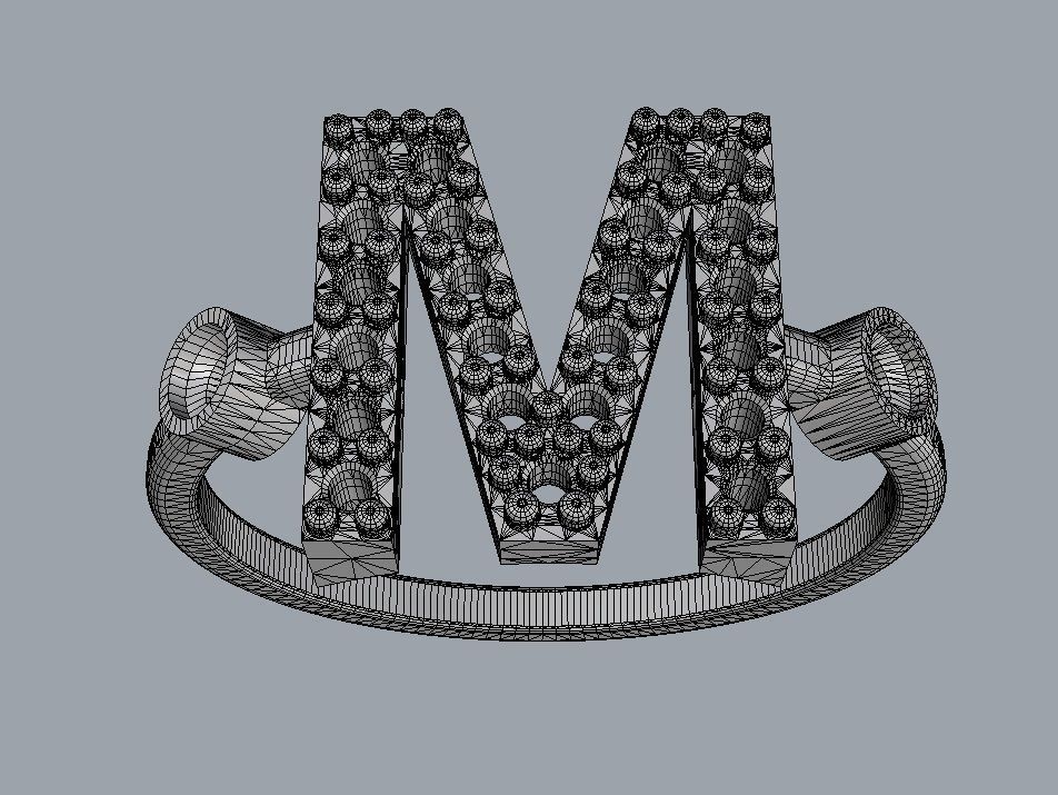 Diamond Letter Ring - M 3D print model_10